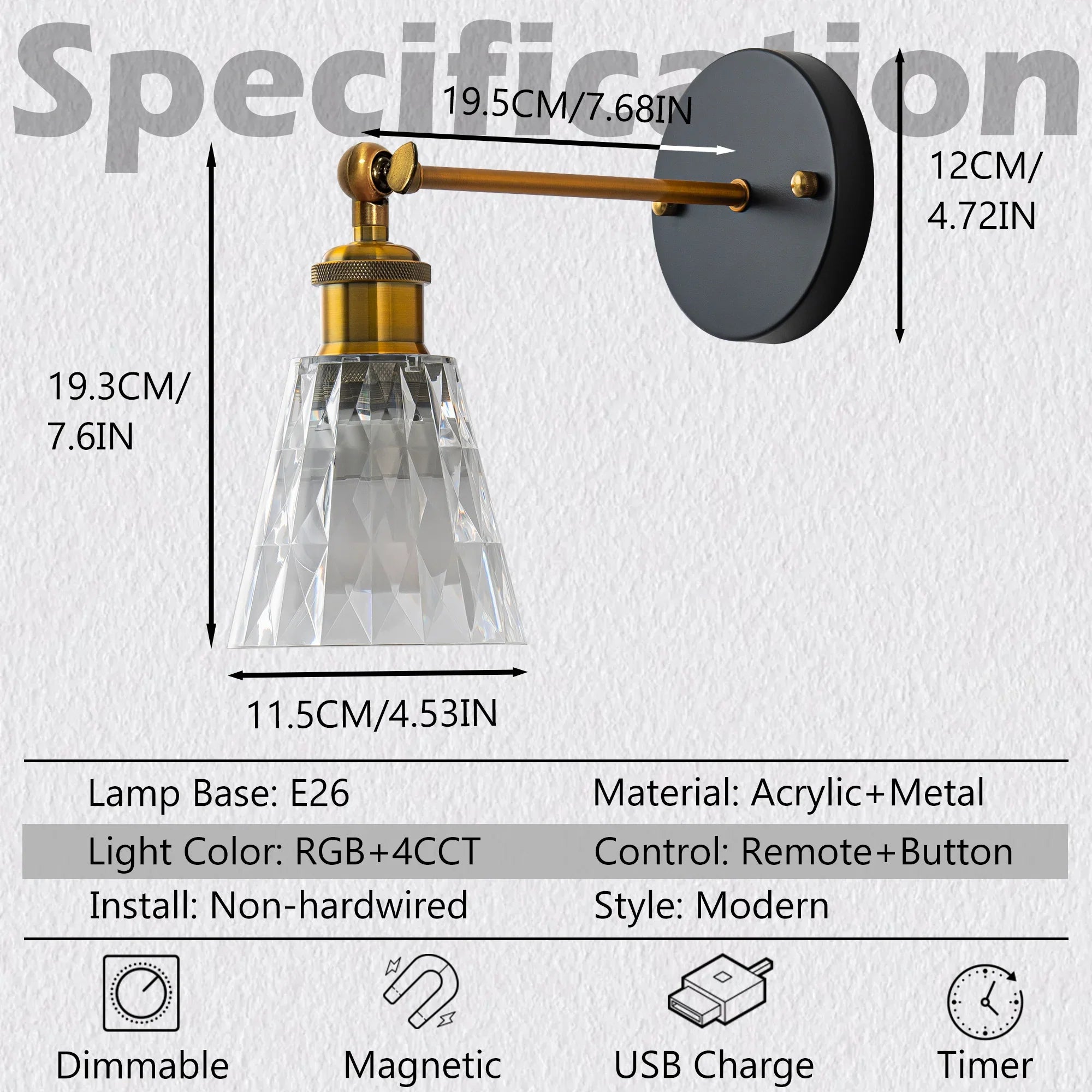 Clear Acrylic Rechargeable Wall Lights Set of 2