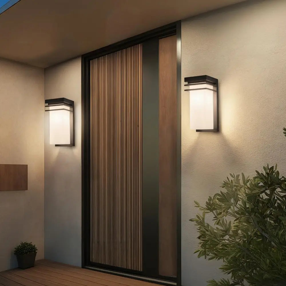 12" Matte Black Outdoor Porch Lights with White Frosted Glass