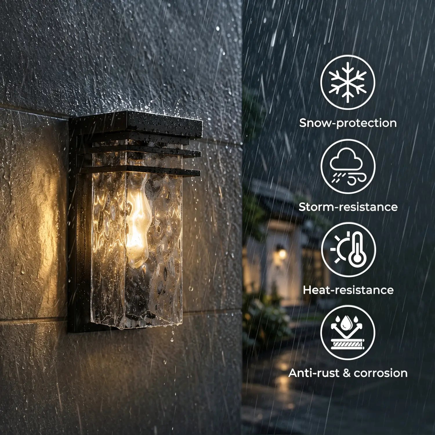 12" Black Outdoor Wall Lights with Water Seeded Glass