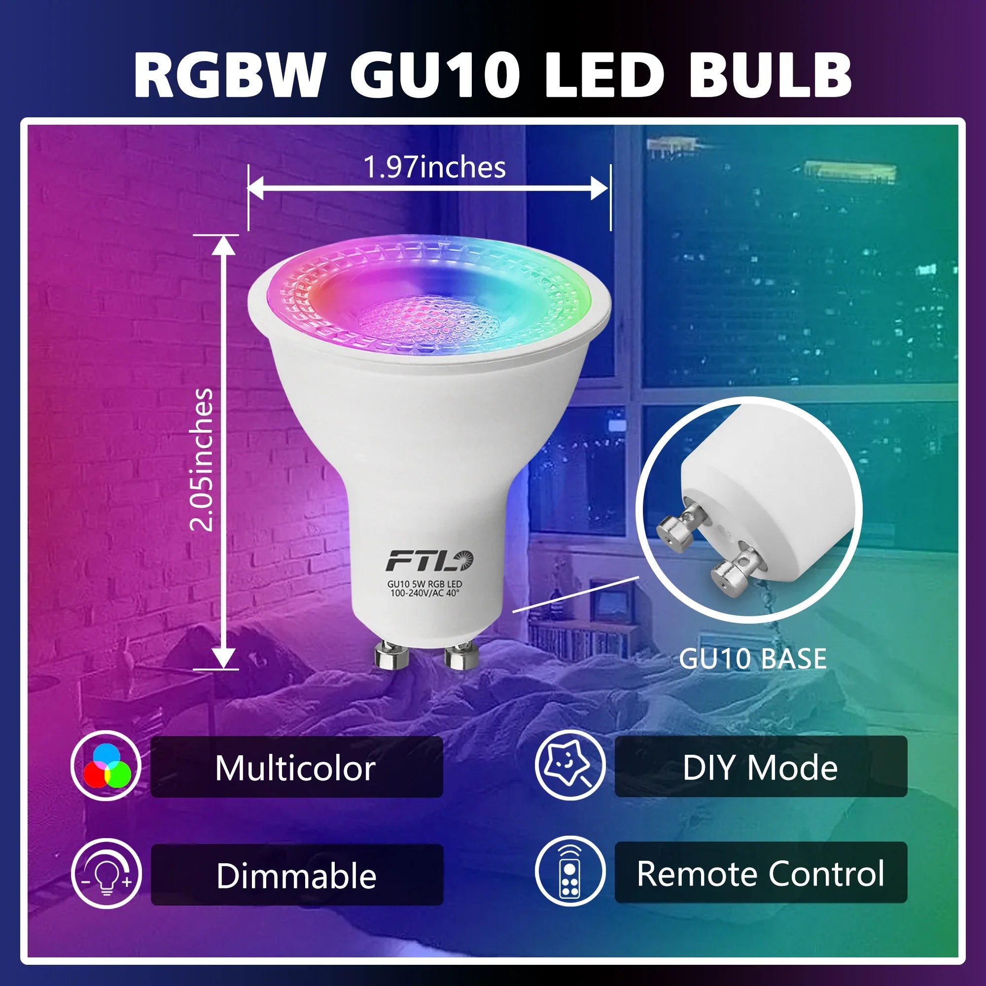 RGB Color Changing GU10 LED Bulbs with Remote 6-Pack