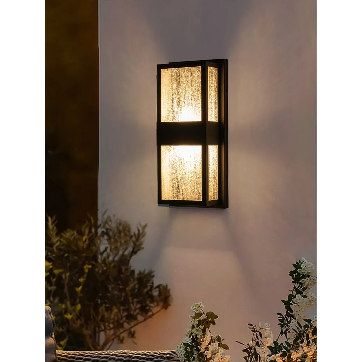 LED Black Outdoor Wall Lights with Seeded Glass - FTL Outdoor Wall Lighting LED Light Bulbs