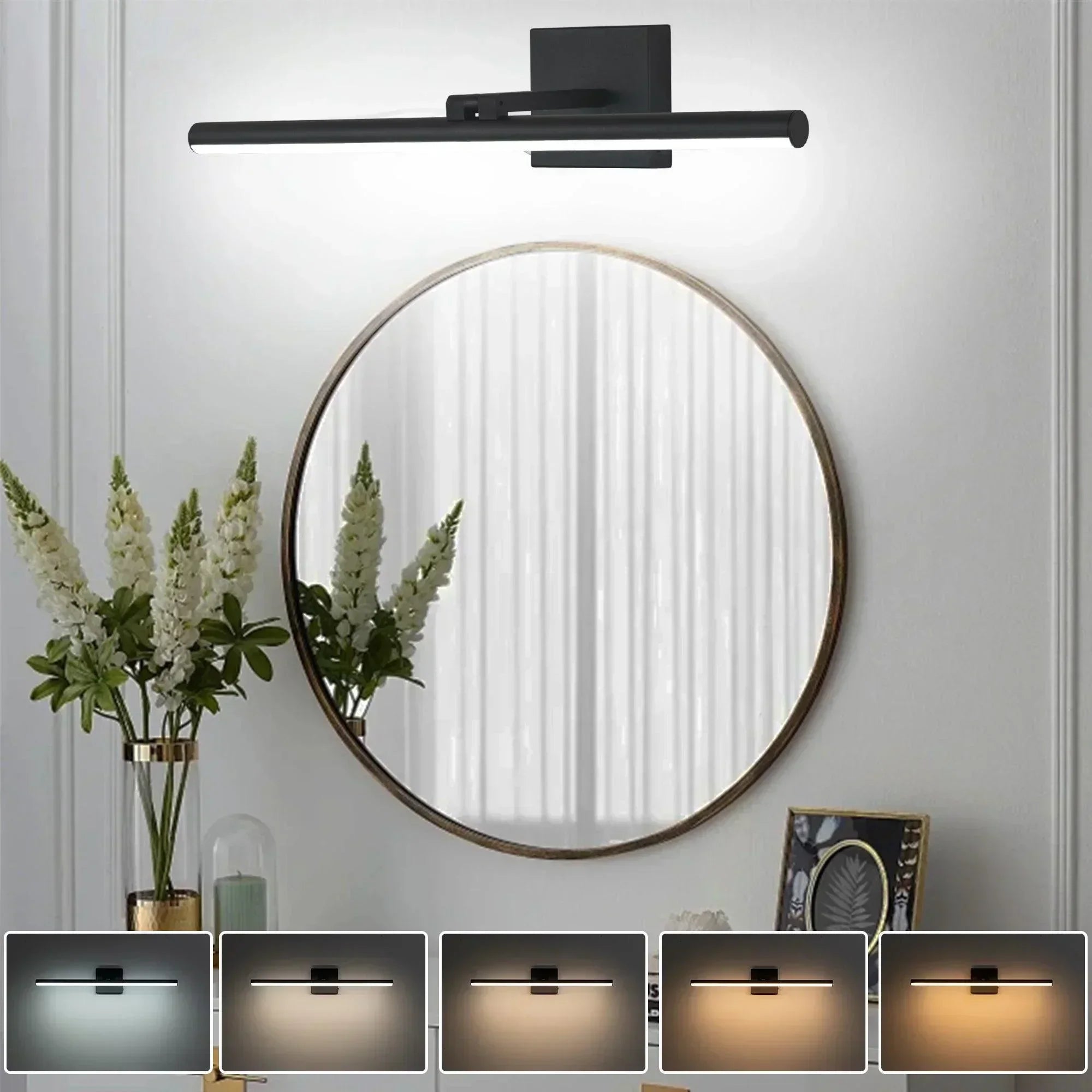 22.8" 5CCT Dimmable Black LED Bath Bar 180° Adjust
