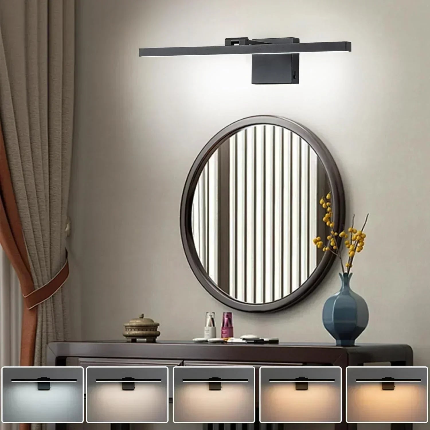 22.8" 5CCT Dimmable Black LED Bath Bar 180° Adjust