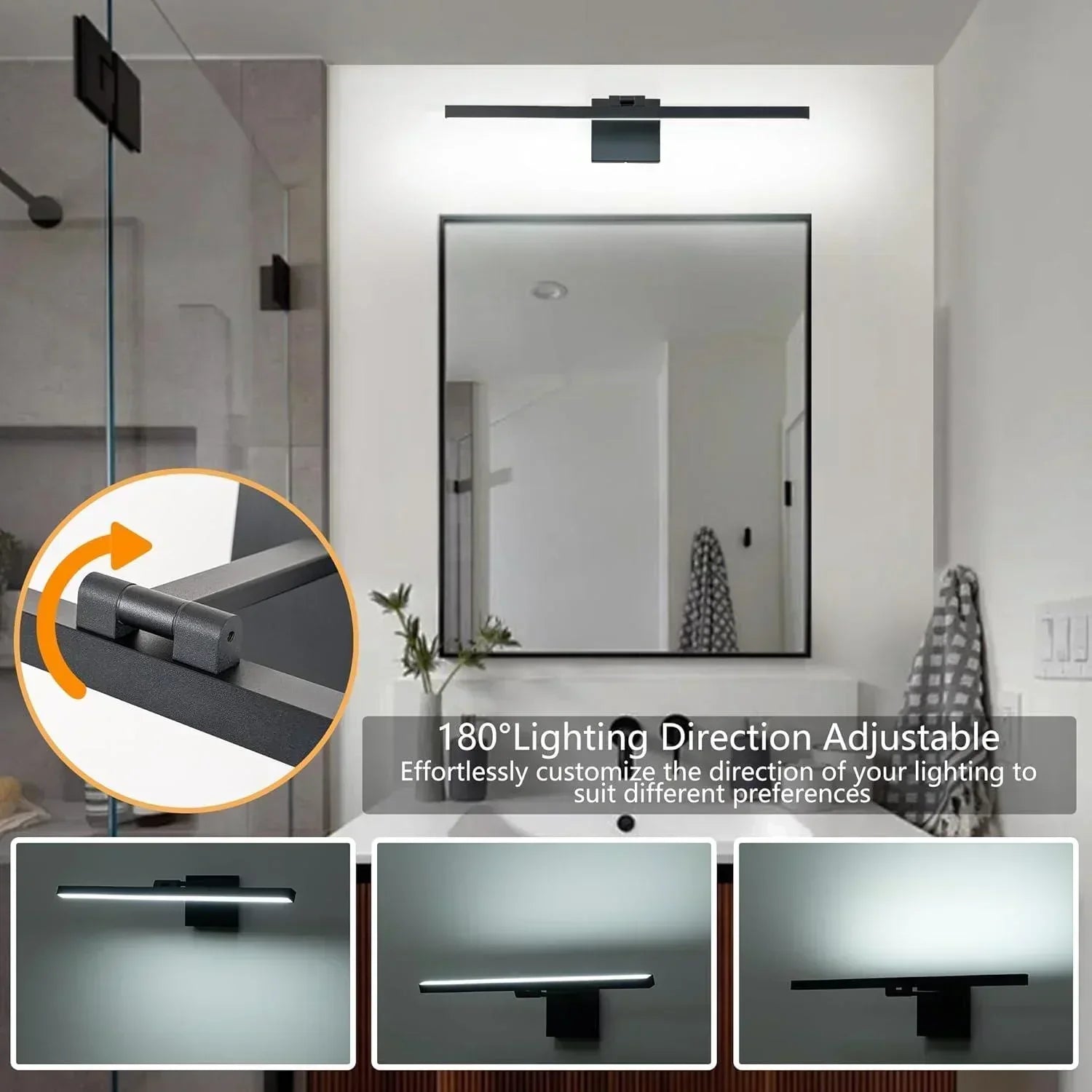 22.8" 5CCT Dimmable Black LED Bath Bar 180° Adjust