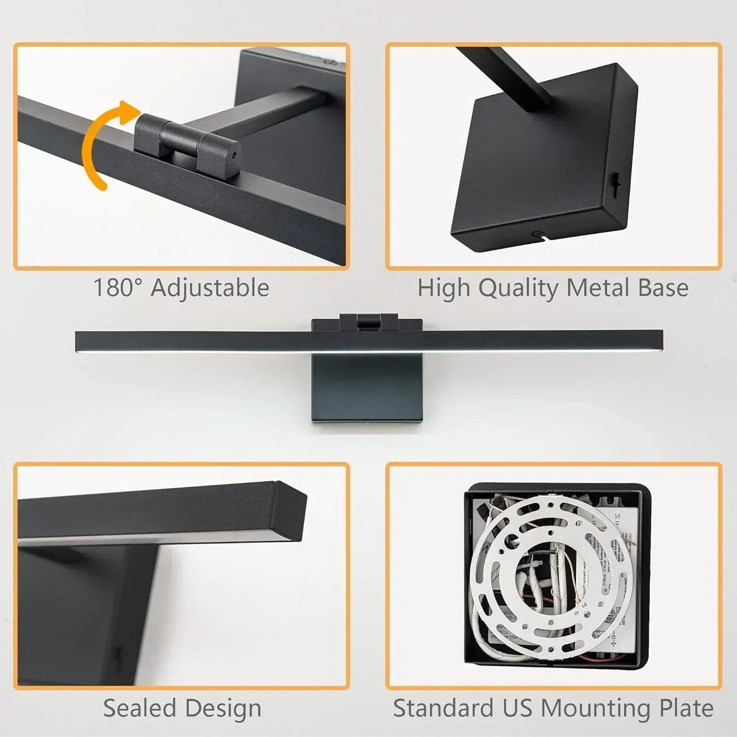 22.8" 5CCT Dimmable Black LED Bath Bar 180° Adjust