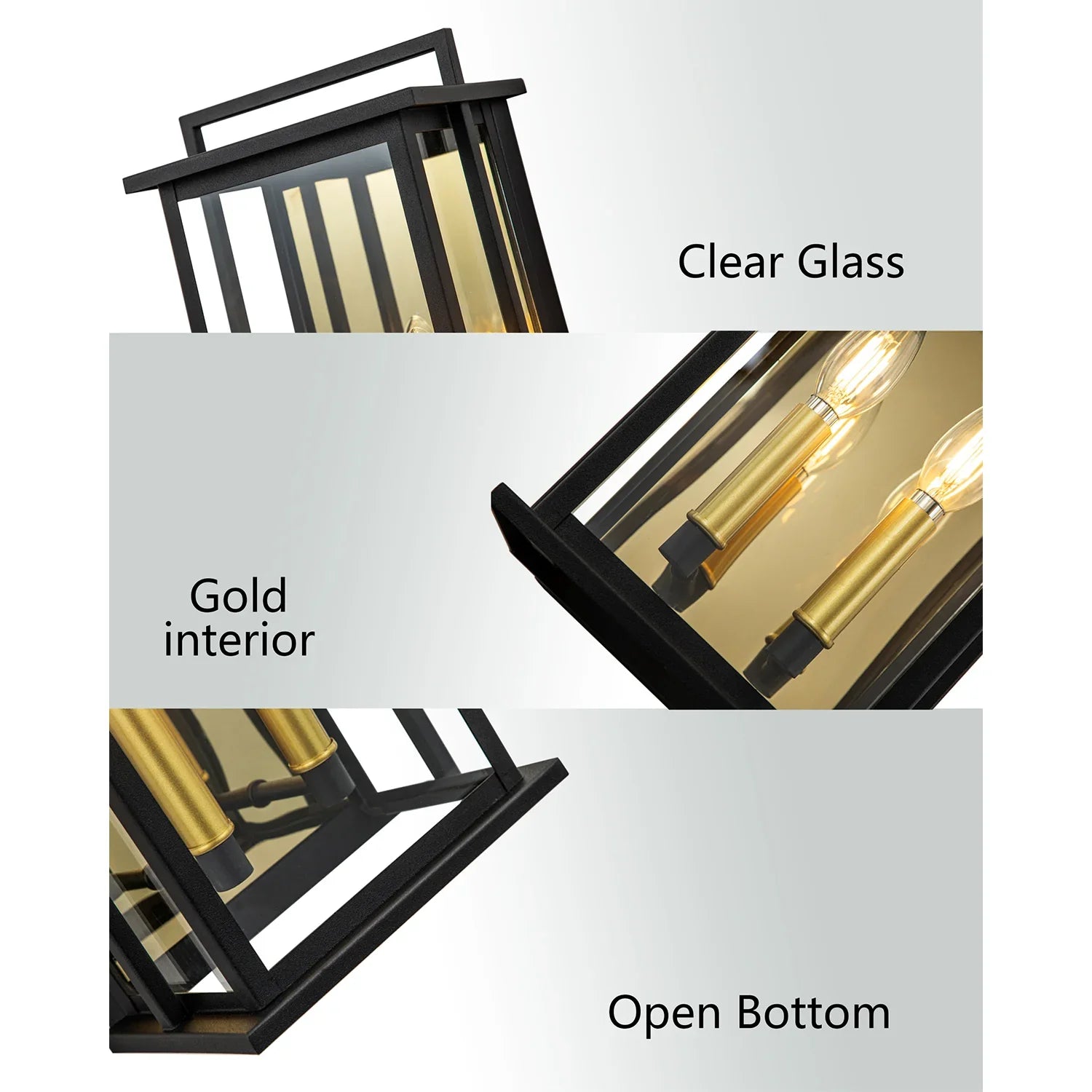 Black Outdoor Wall Lights with Gold Candelabra Interior - FTL Outdoor Wall Lighting LED Light Bulbs