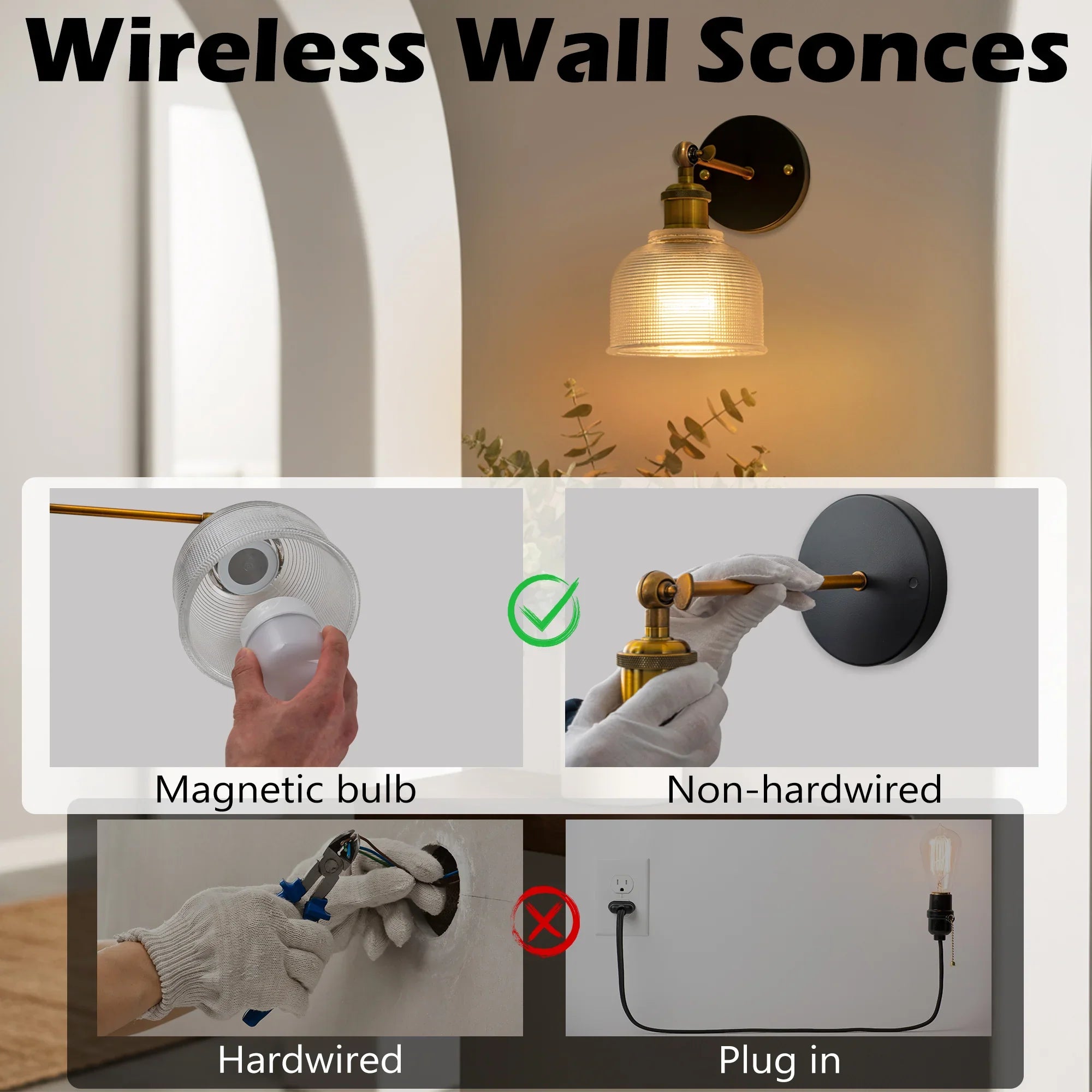 Modern Glass Rechargeable Wall Lights with Remote Set of 2