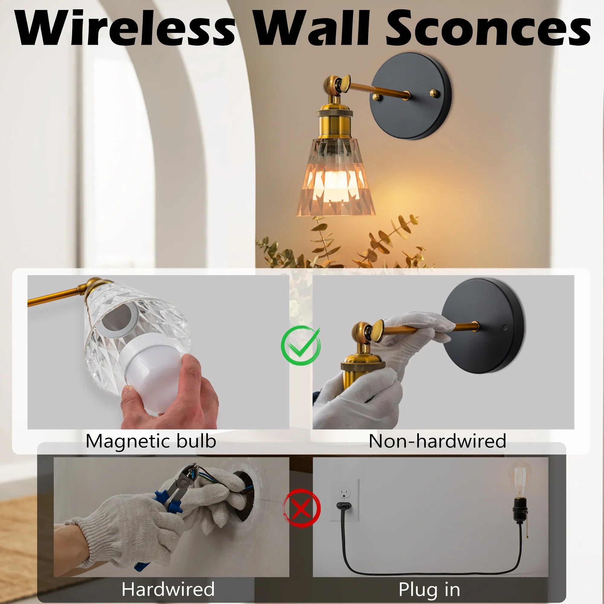 Clear Acrylic Rechargeable Wall Lights Set of 2