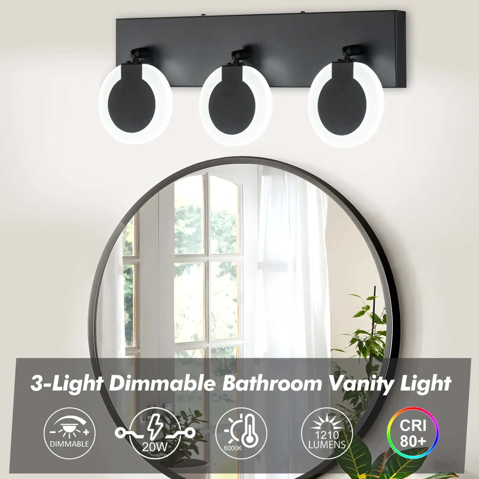23" 3-Light Rotatable Dimmable LED Bathroom Vanity Light
