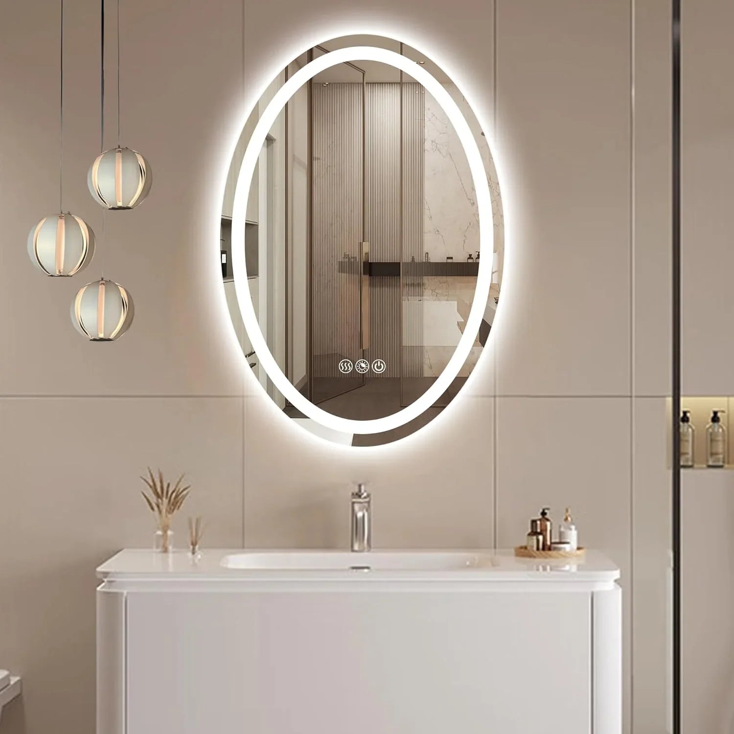 Oval LED Bathroom Mirror, 3000K-6000K Dimmable and Many Sizes