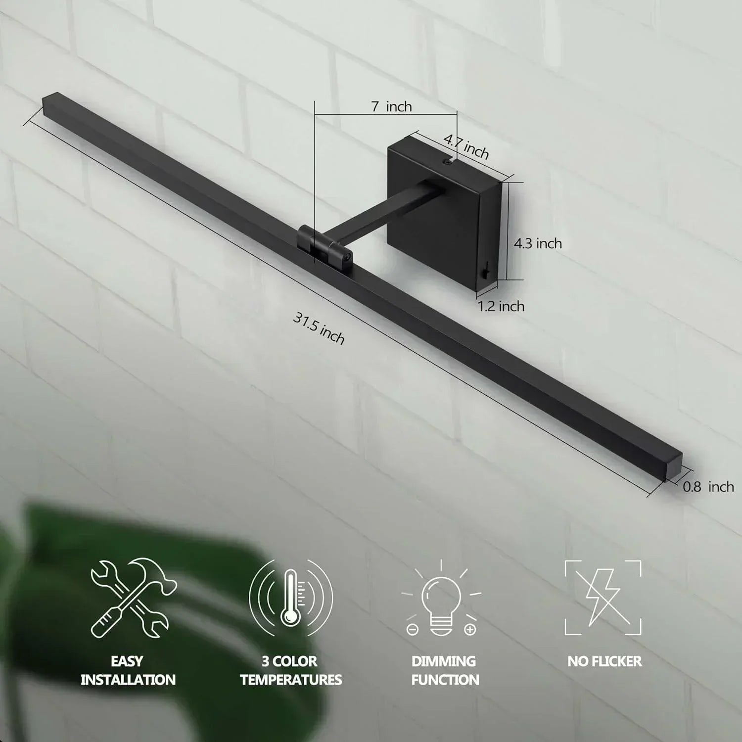 31.5" 5CCT Dimmable Black LED Bath Bar 180° Adjust