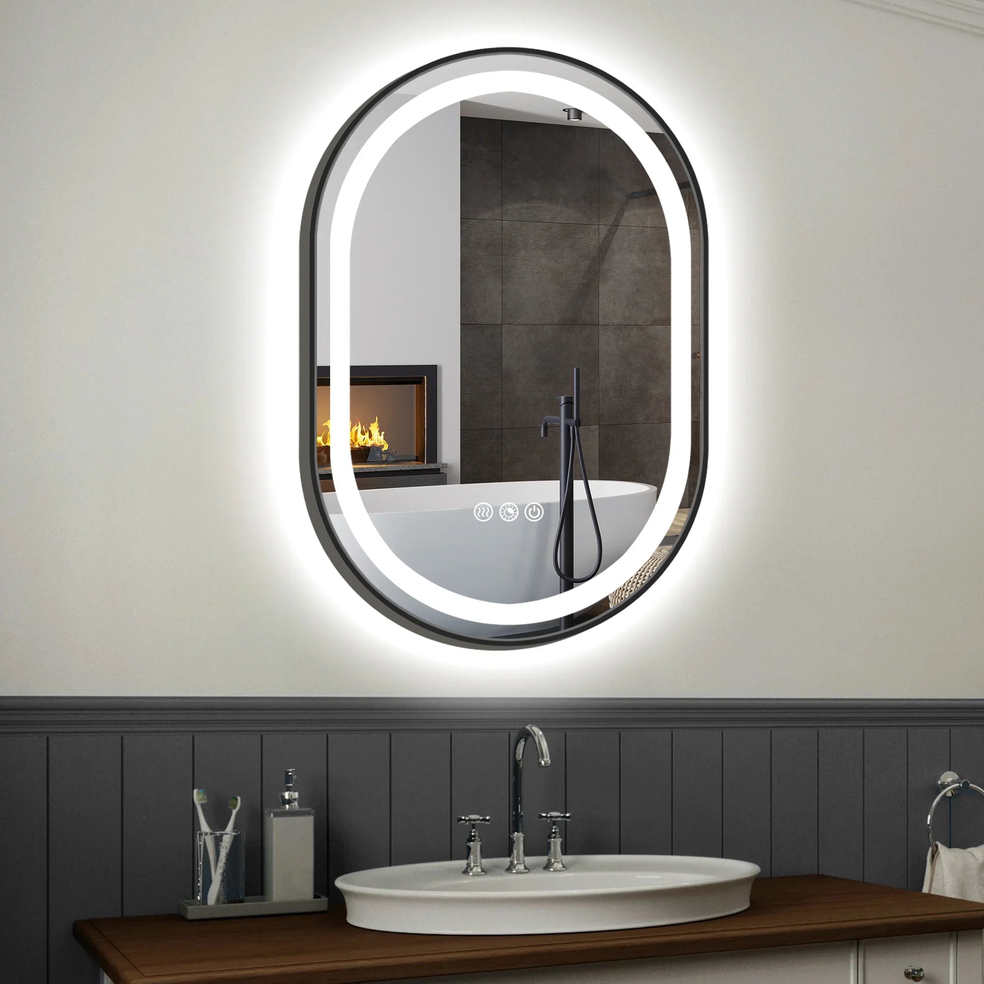 Double Arch LED Frame Bathroom Mirror, 3000K-6000K Dimmable and Many Sizes