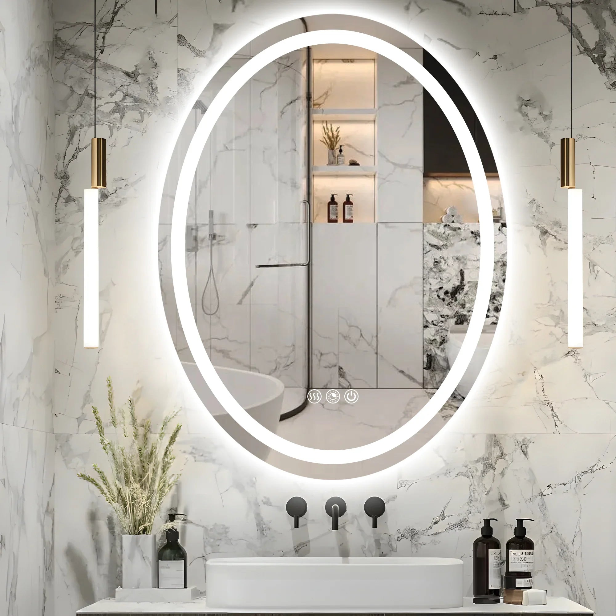Oval LED Bathroom Mirror, 3000K-6000K Dimmable and Many Sizes