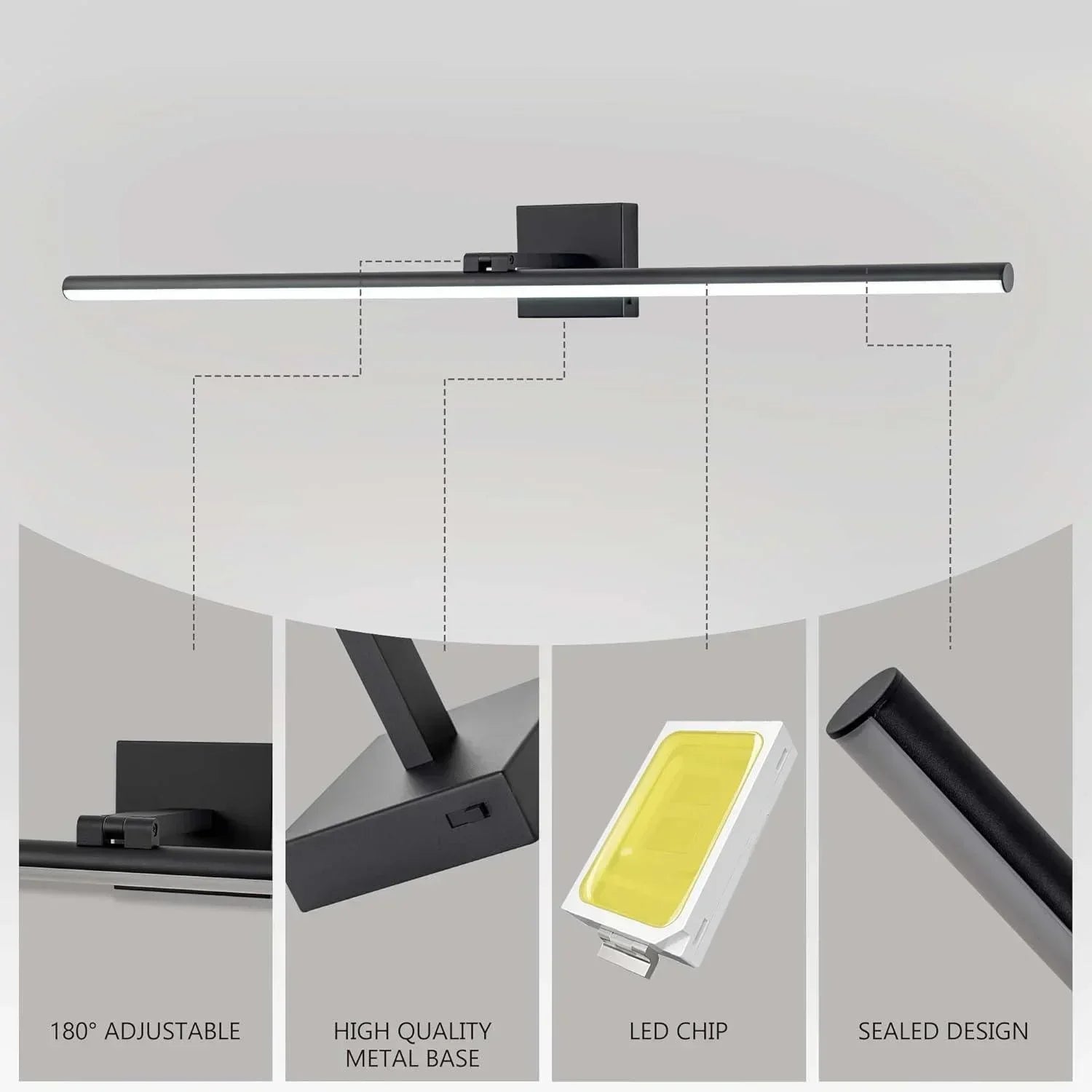 39.4" 5CCT Dimmable Black LED Bath Bar 180° Adjust