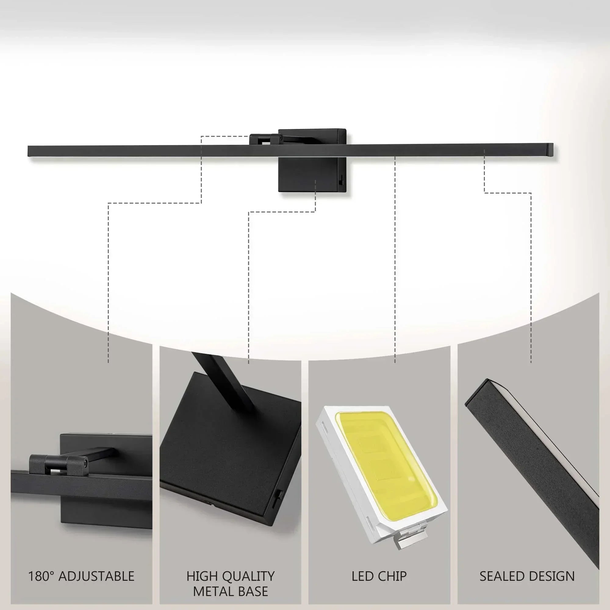 39.4" 5CCT Dimmable Black LED Bath Bar 180° Adjust