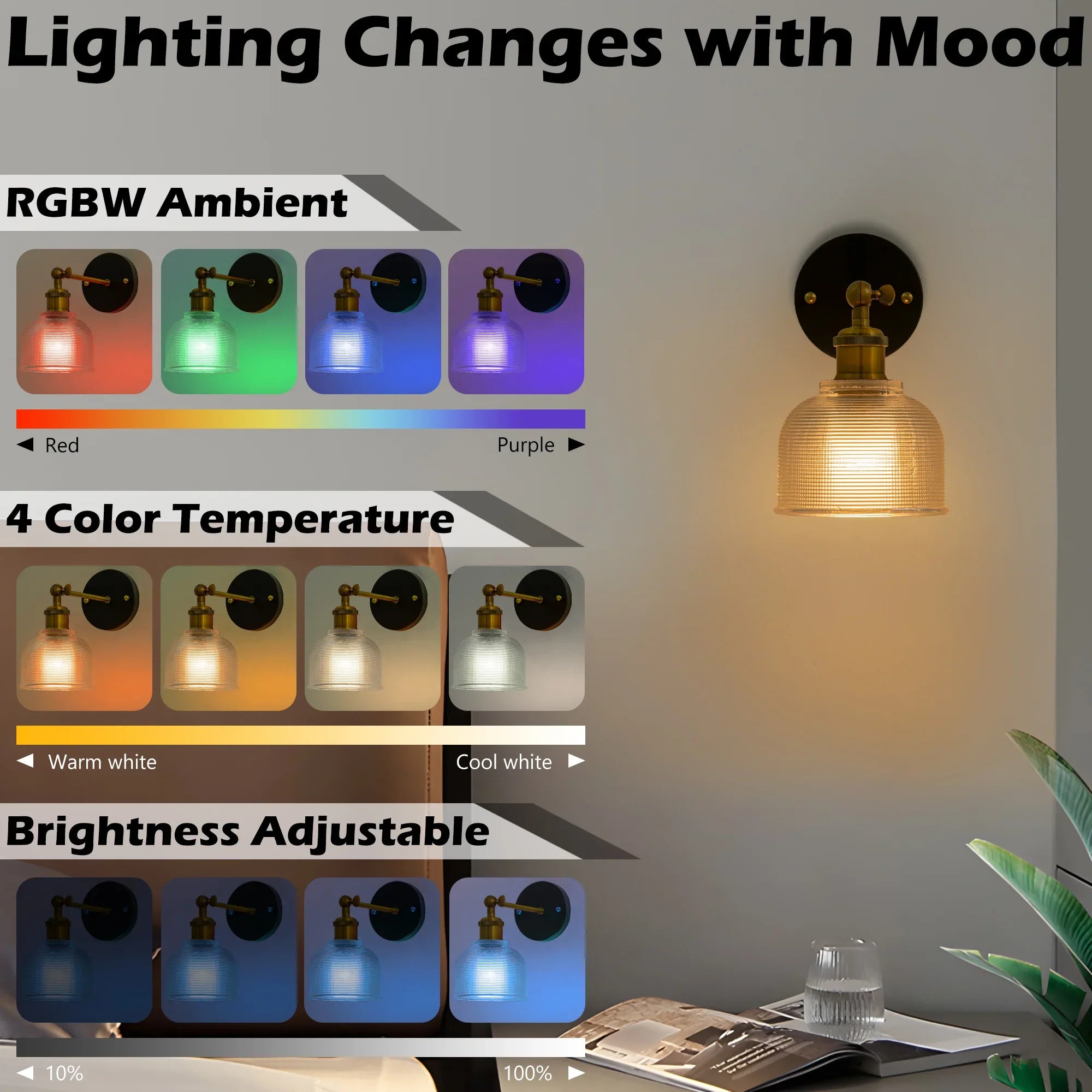 Modern Glass Rechargeable Wall Lights with Remote Set of 2