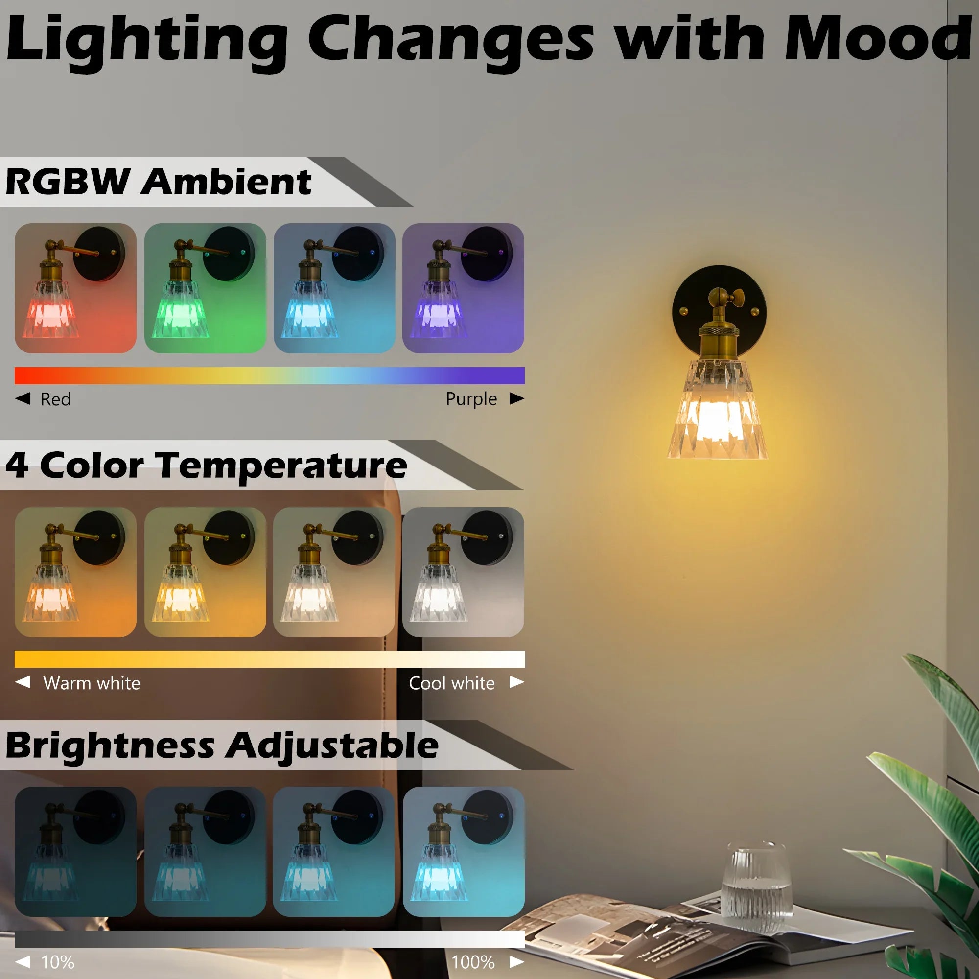 Clear Acrylic Rechargeable Wall Lights Set of 2