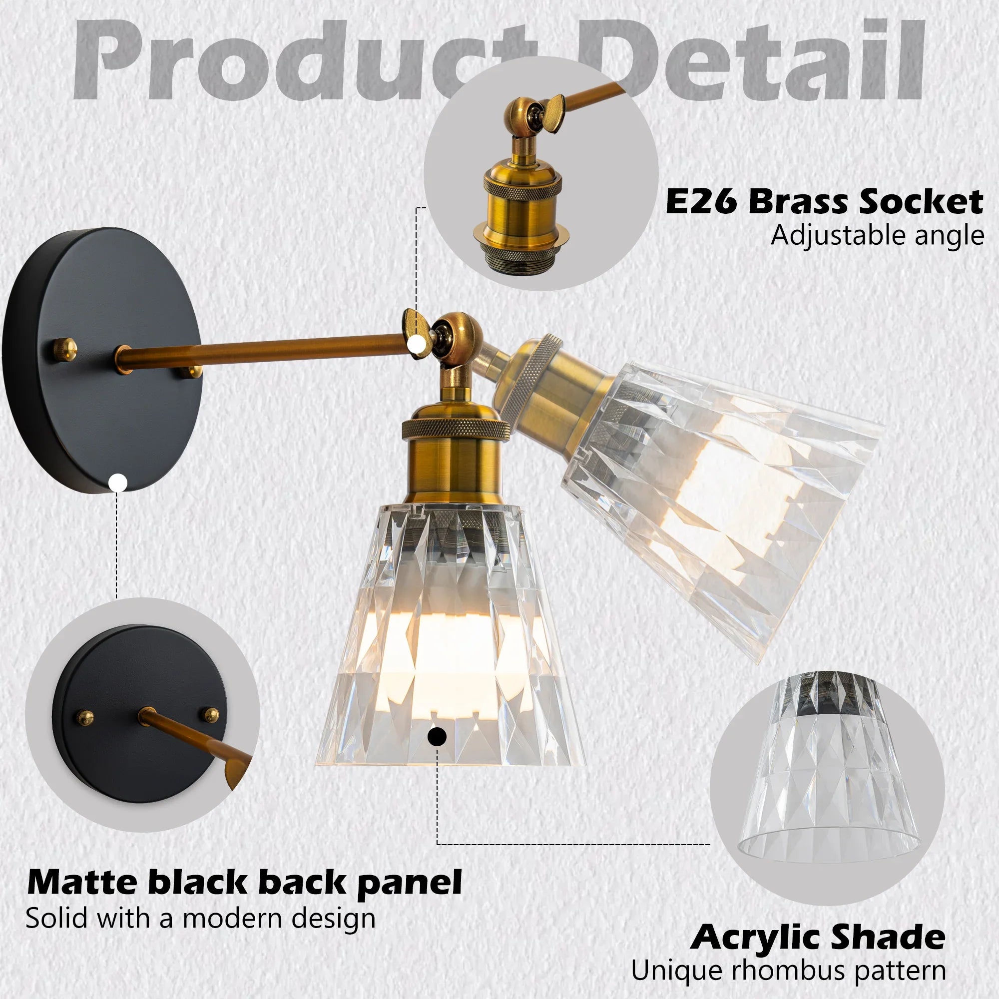 Clear Acrylic Rechargeable Wall Lights Set of 2