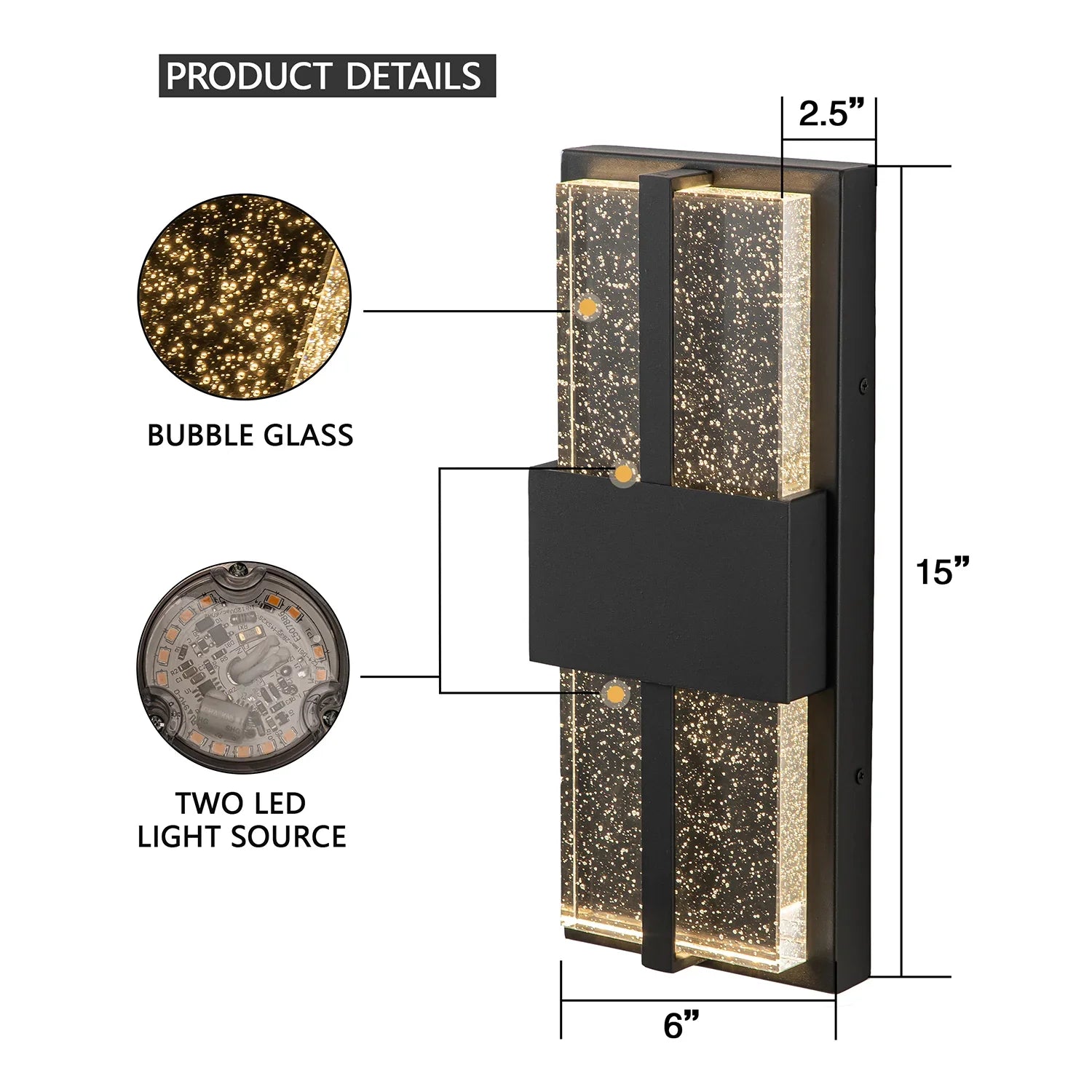 15" LED Outdoor Wall Lights Crystal Bubble Glass - FTL Outdoor Wall Lighting LED Light Bulbs