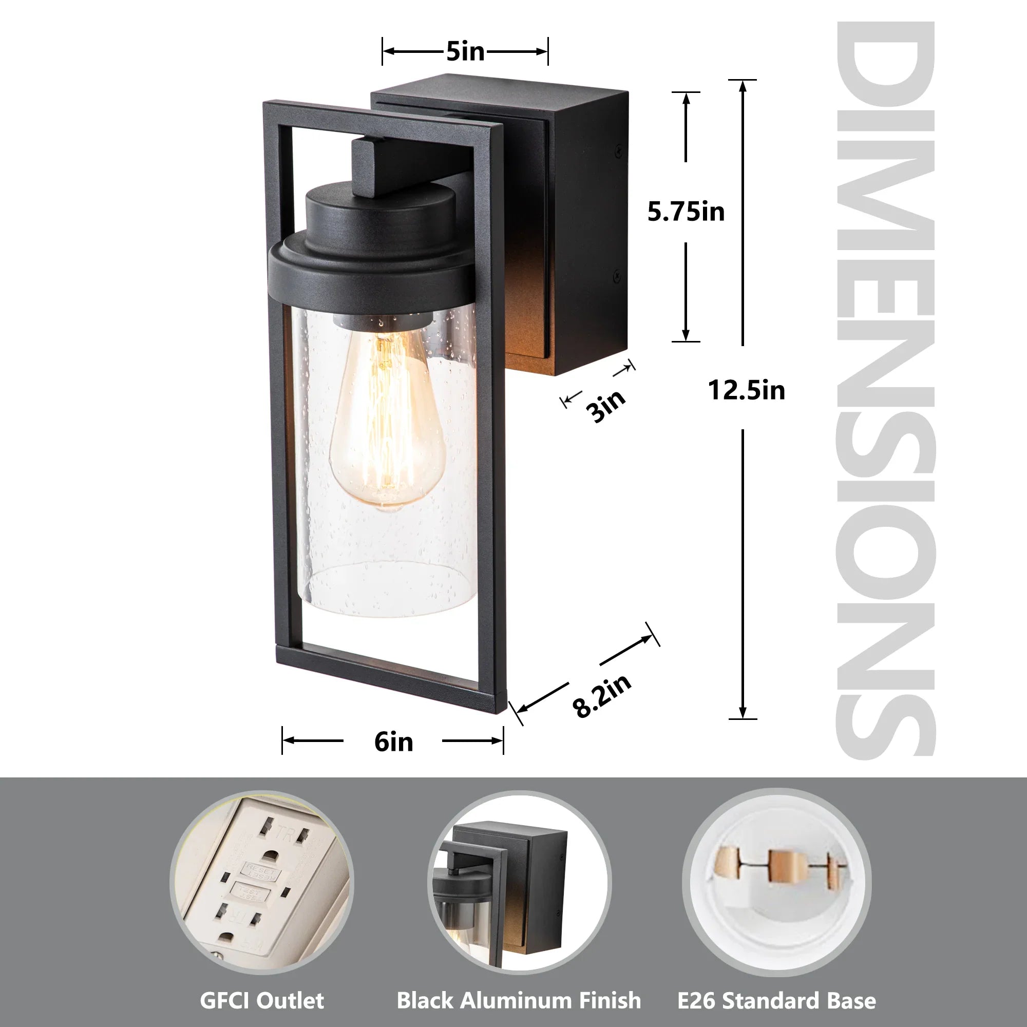 Black Outdoor Wall Lights with GFCI Outlet - FTL Outdoor Wall Lighting LED Light Bulbs