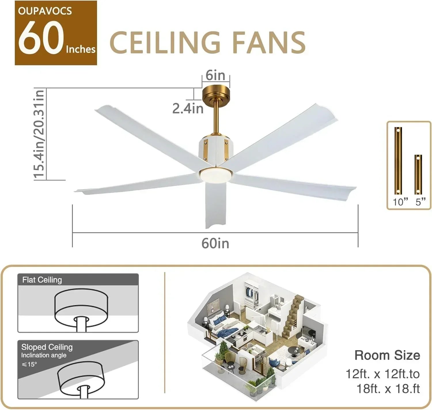 60" Ceiling Fan with LED Lights and Remote