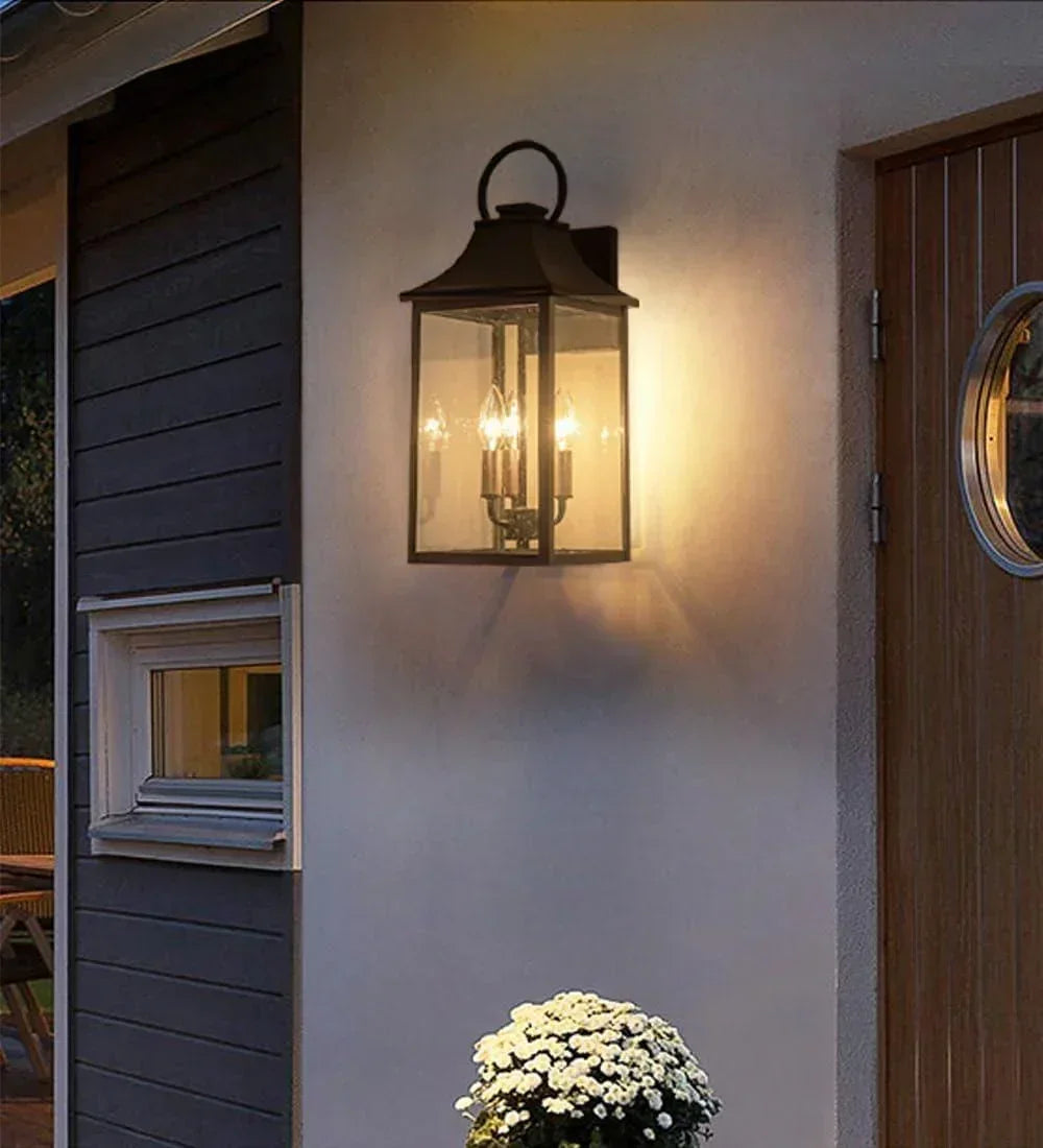 18" Black Outdoor Wall Lights with Gold 3-Light - FTL Outdoor Wall Lighting LED Light Bulbs