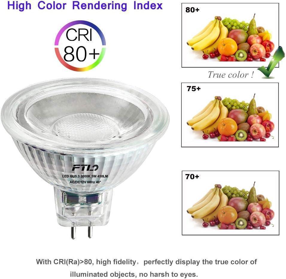 LED GU5.3 light bulb with high CRI 80+, showcases vibrant fruit colors for true color rendering.