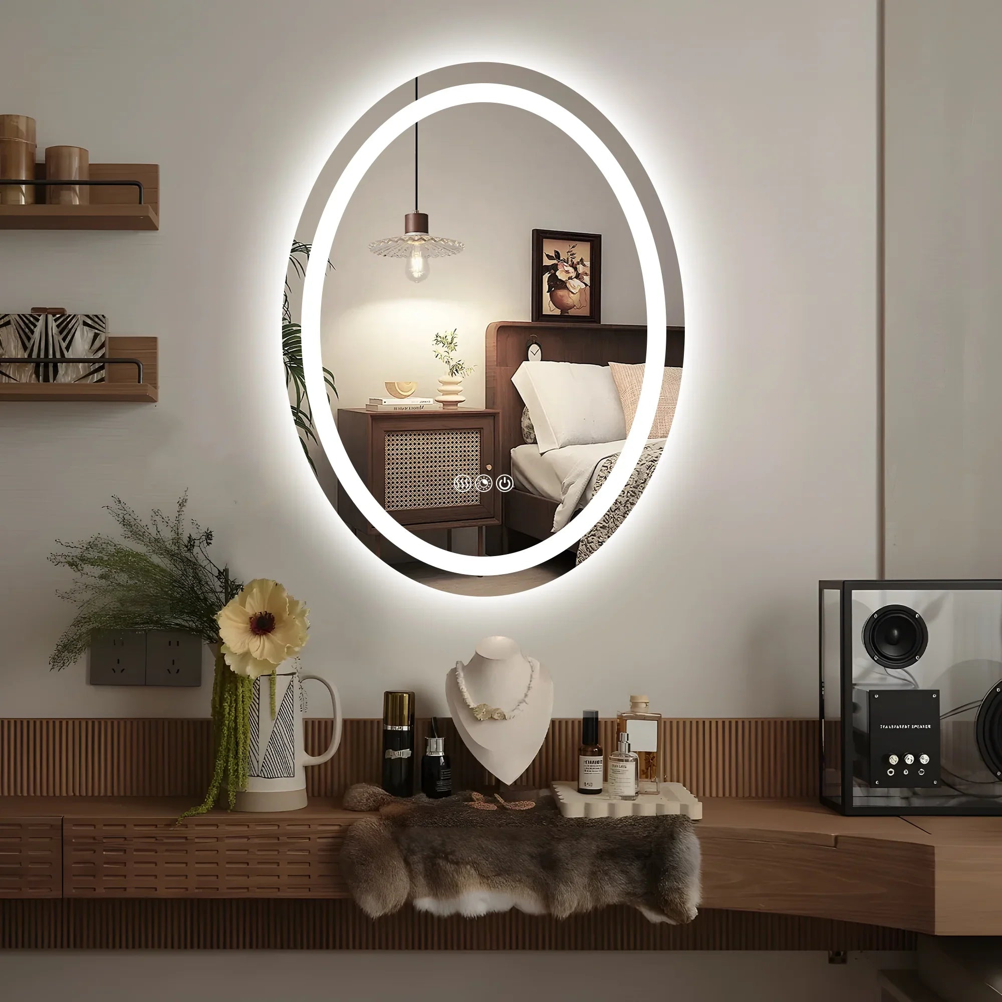 Oval LED Bathroom Mirror, 3000K-6000K Dimmable and Many Sizes