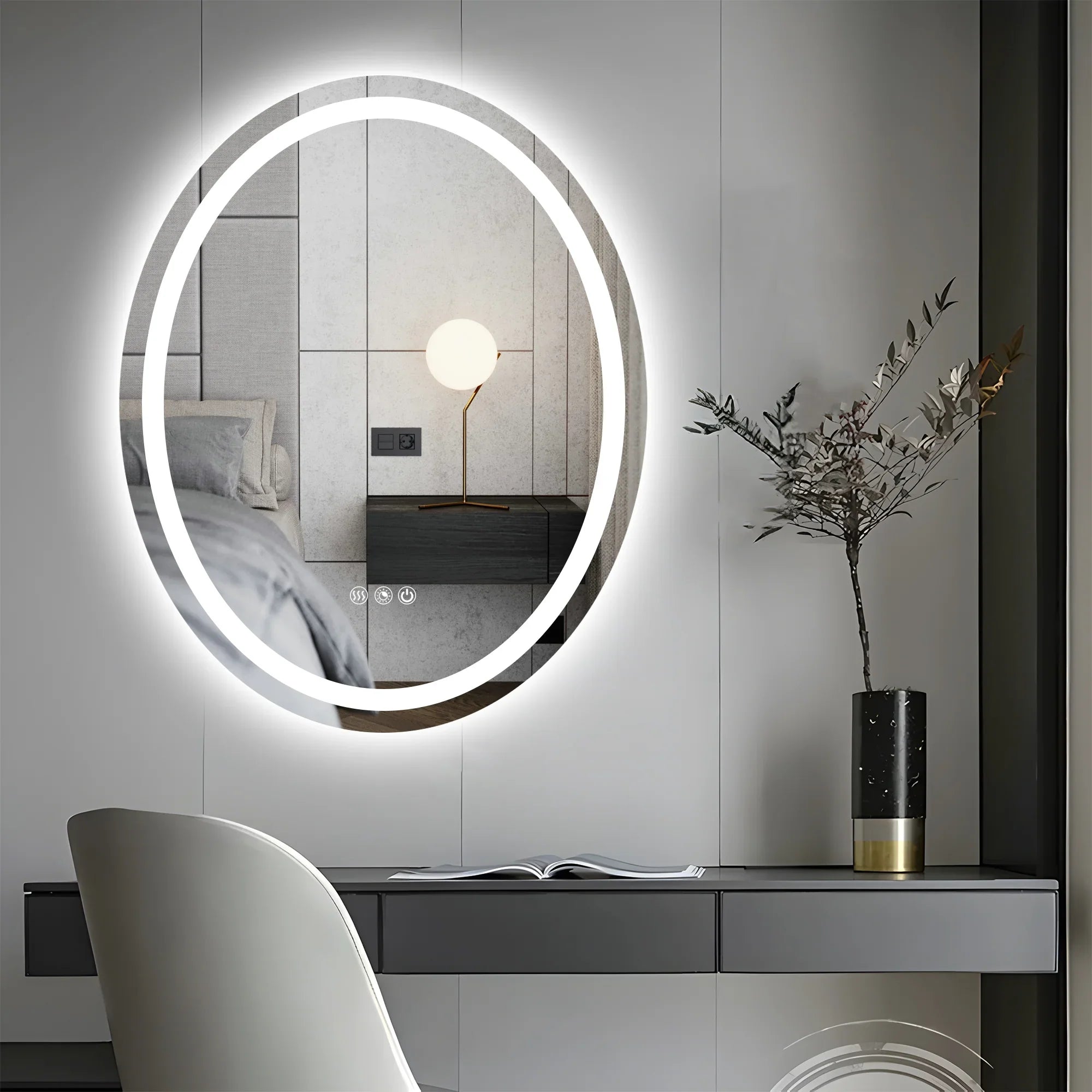 Oval LED Bathroom Mirror, 3000K-6000K Dimmable and Many Sizes