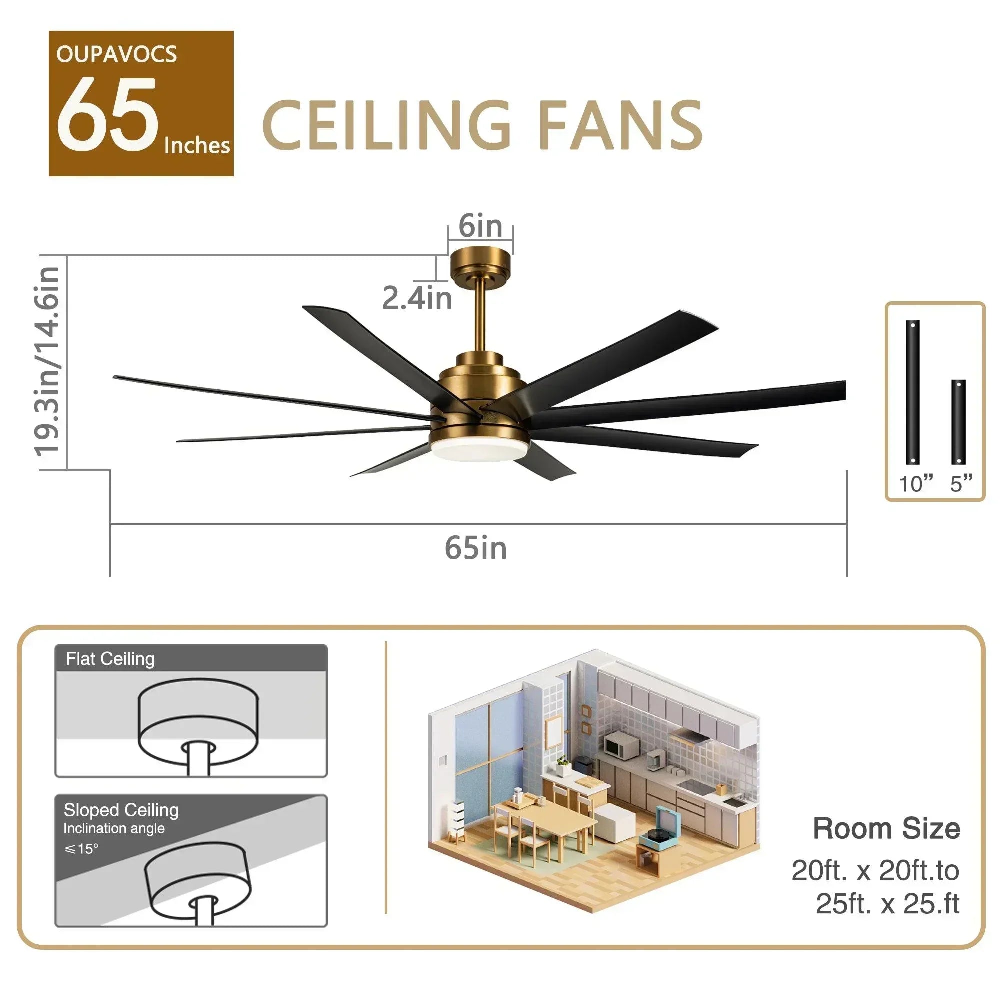 65" Ceiling Fans with LED Lights and Remote