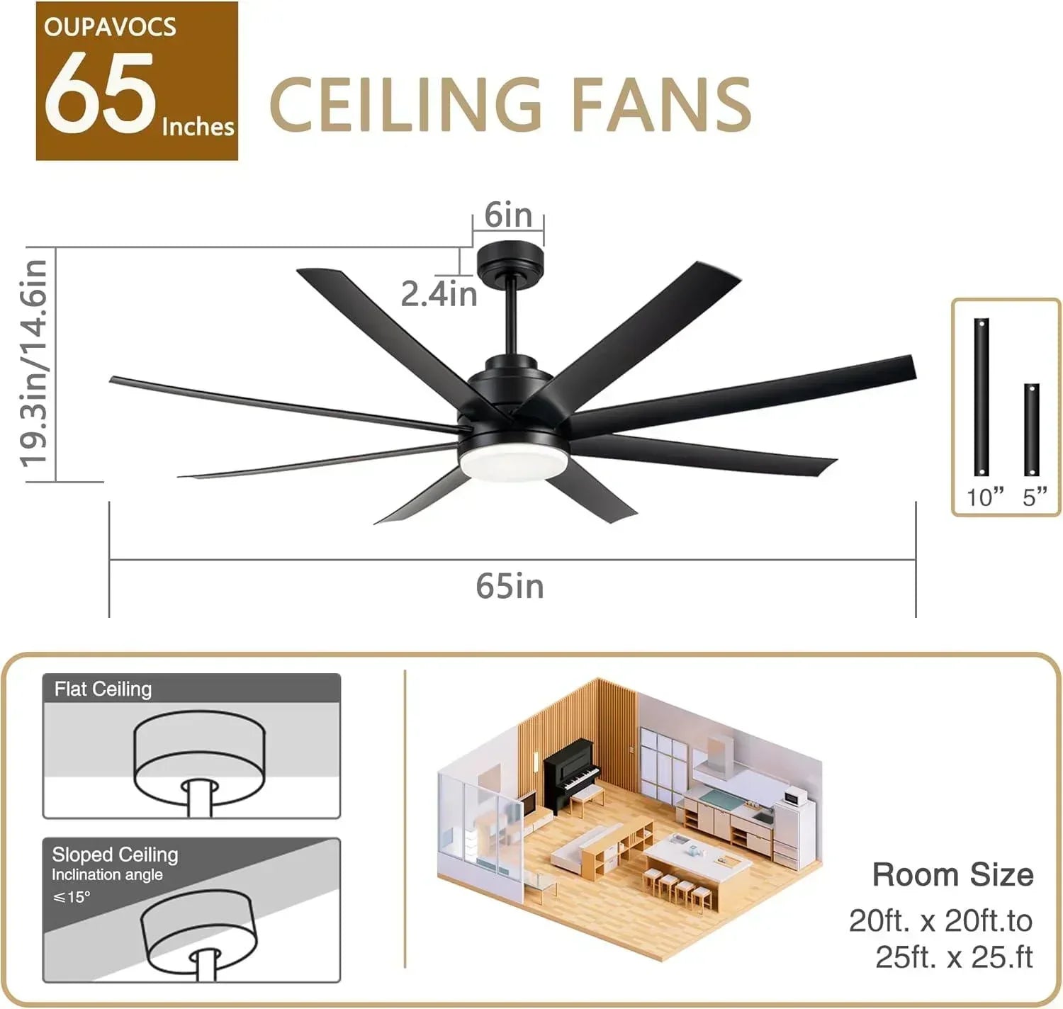 65" Ceiling Fans with LED Lights and Remote