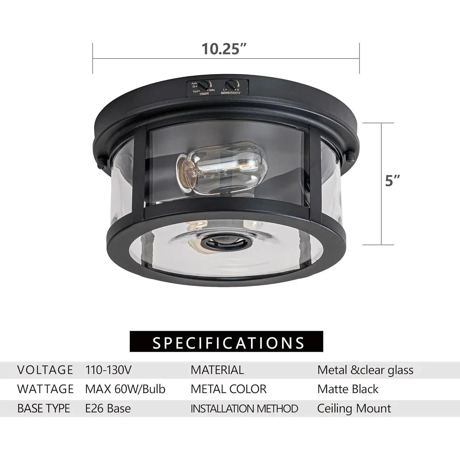 Round Motion Sensor Outdoor Ceiling Light with Clear Glass and 2-Light - FTL Outdoor Wall Lighting LED Light Bulbs