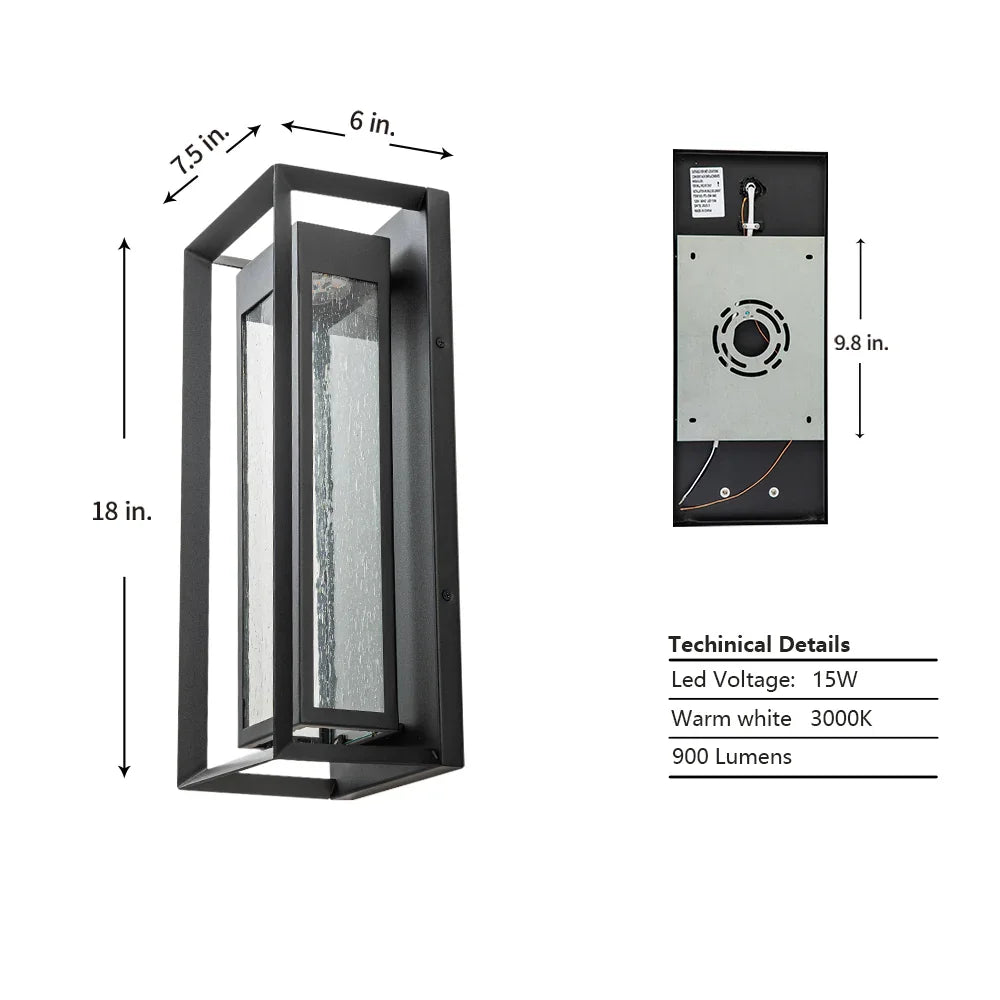 LED Outdoor Wall Sconce with seeded Glass