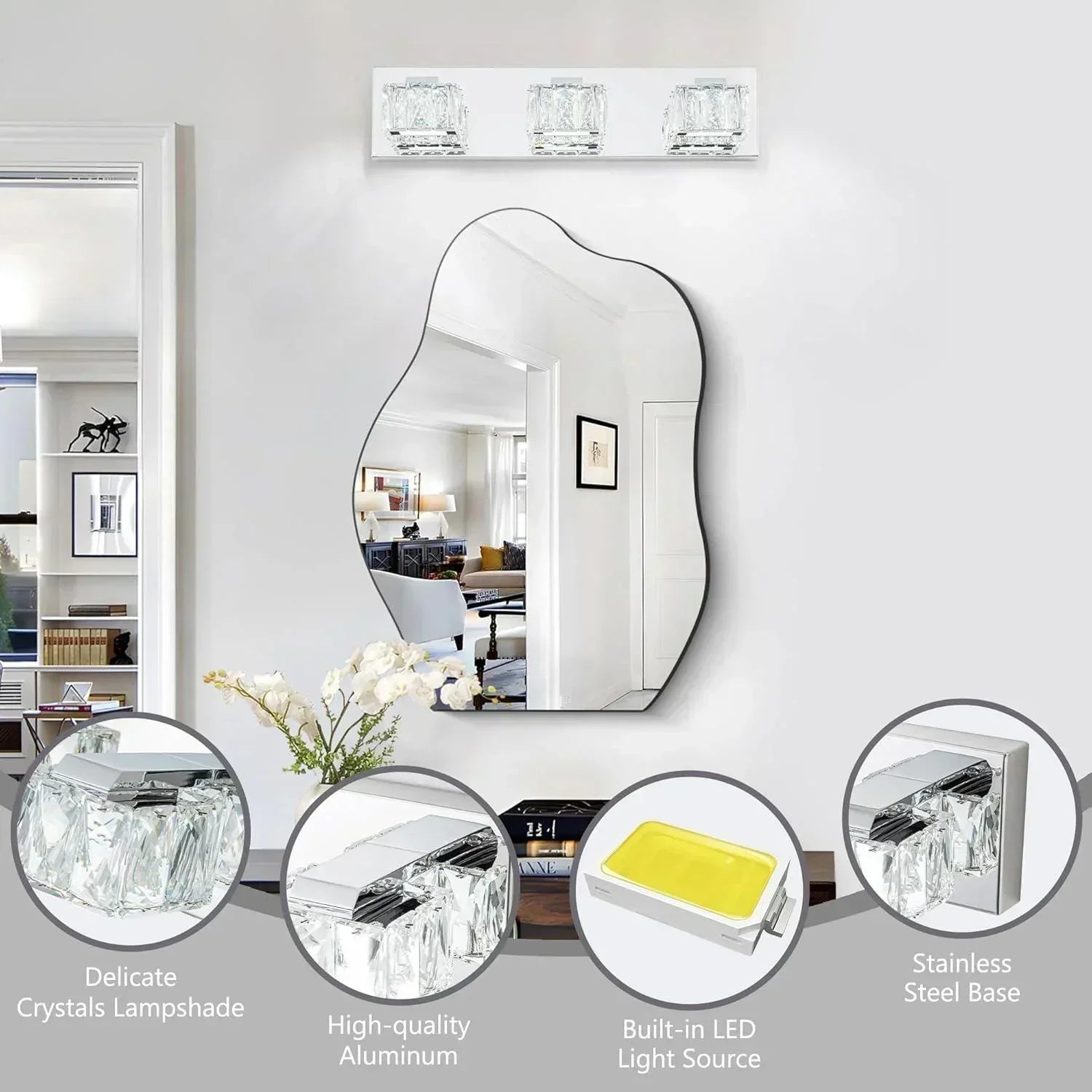 20" Crystal LED Bath Bar 3-Lights Dimmable - FTL Outdoor Wall Lighting LED Light Bulbs