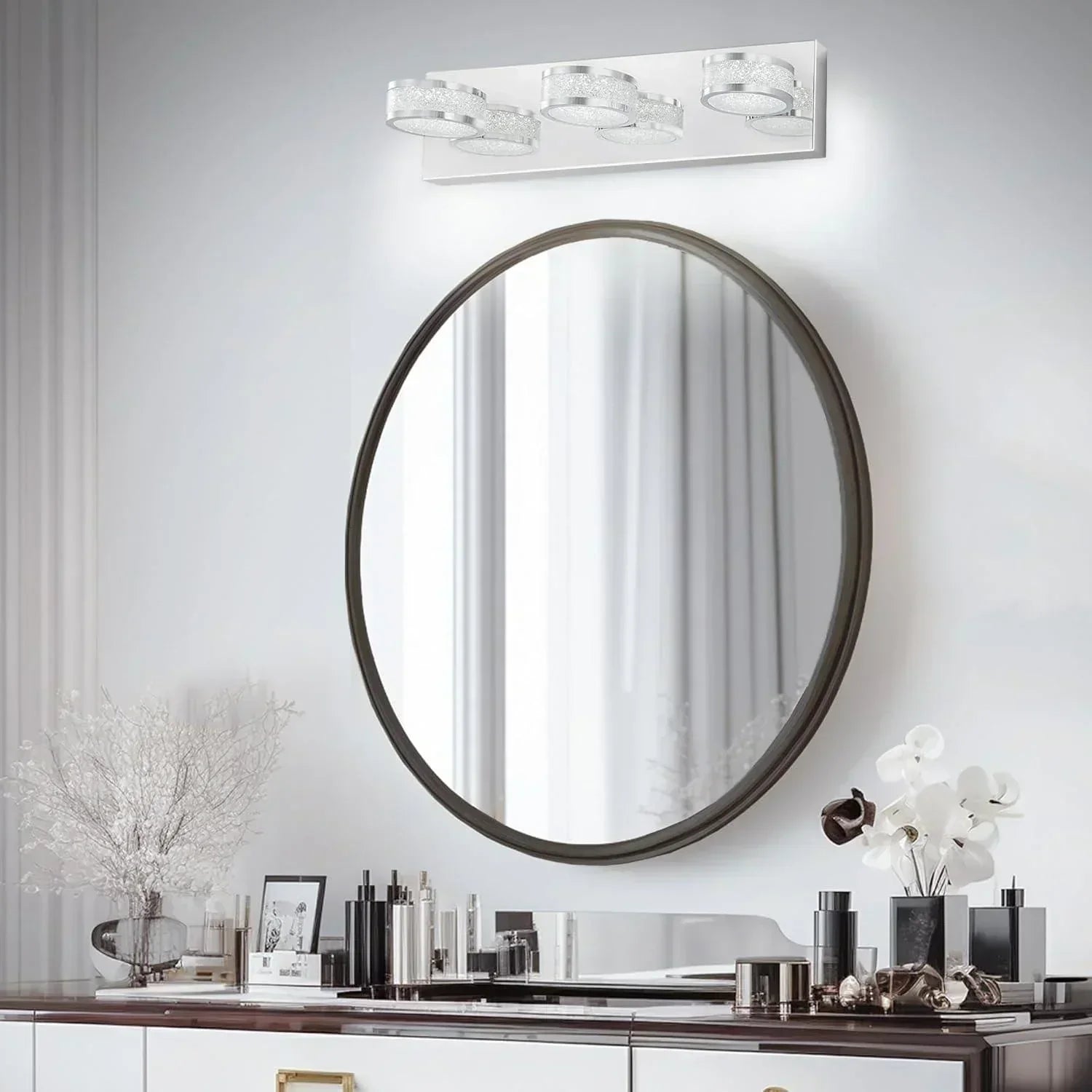 19" Crystal LED Bath Bar with 3 Lights Dimmable - FTL Outdoor Wall Lighting LED Light Bulbs