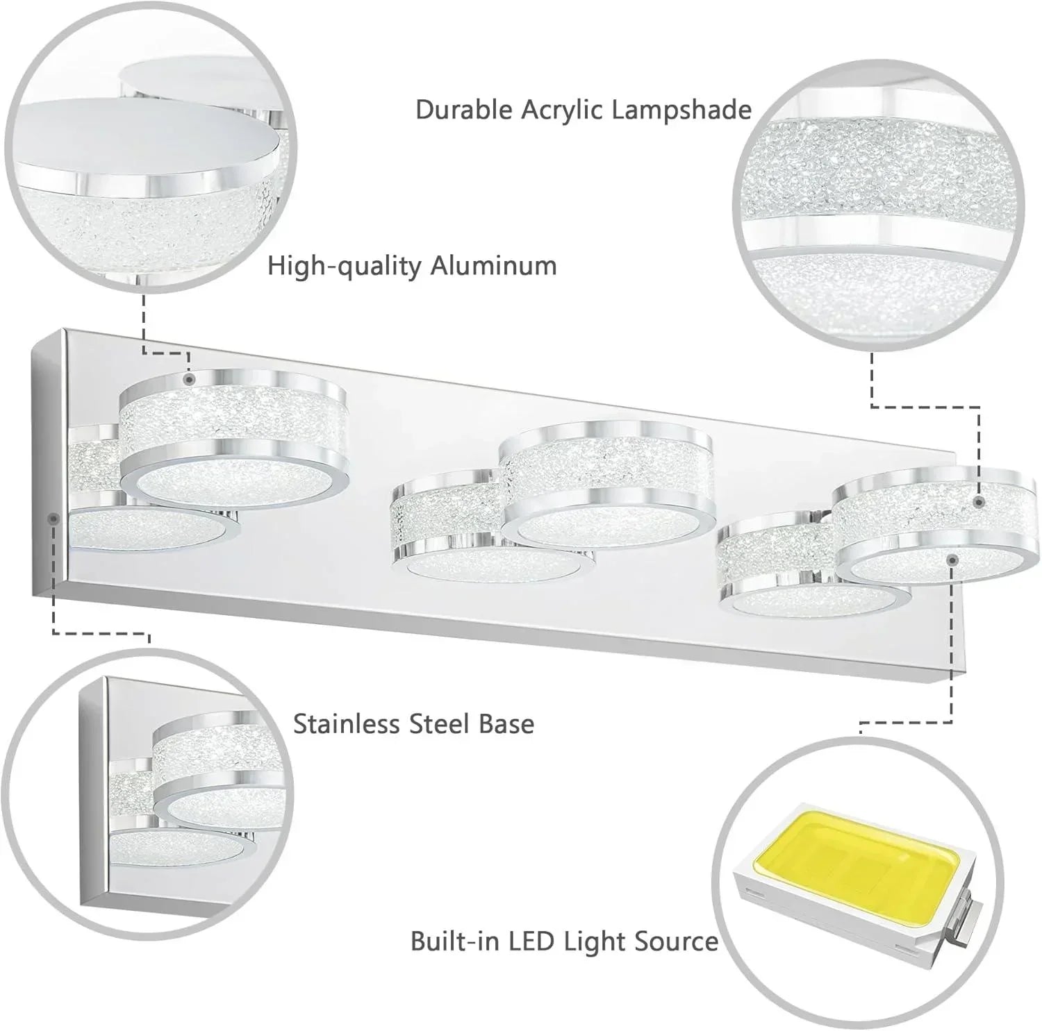 19" Crystal LED Bath Bar with 3 Lights Dimmable - FTL Outdoor Wall Lighting LED Light Bulbs