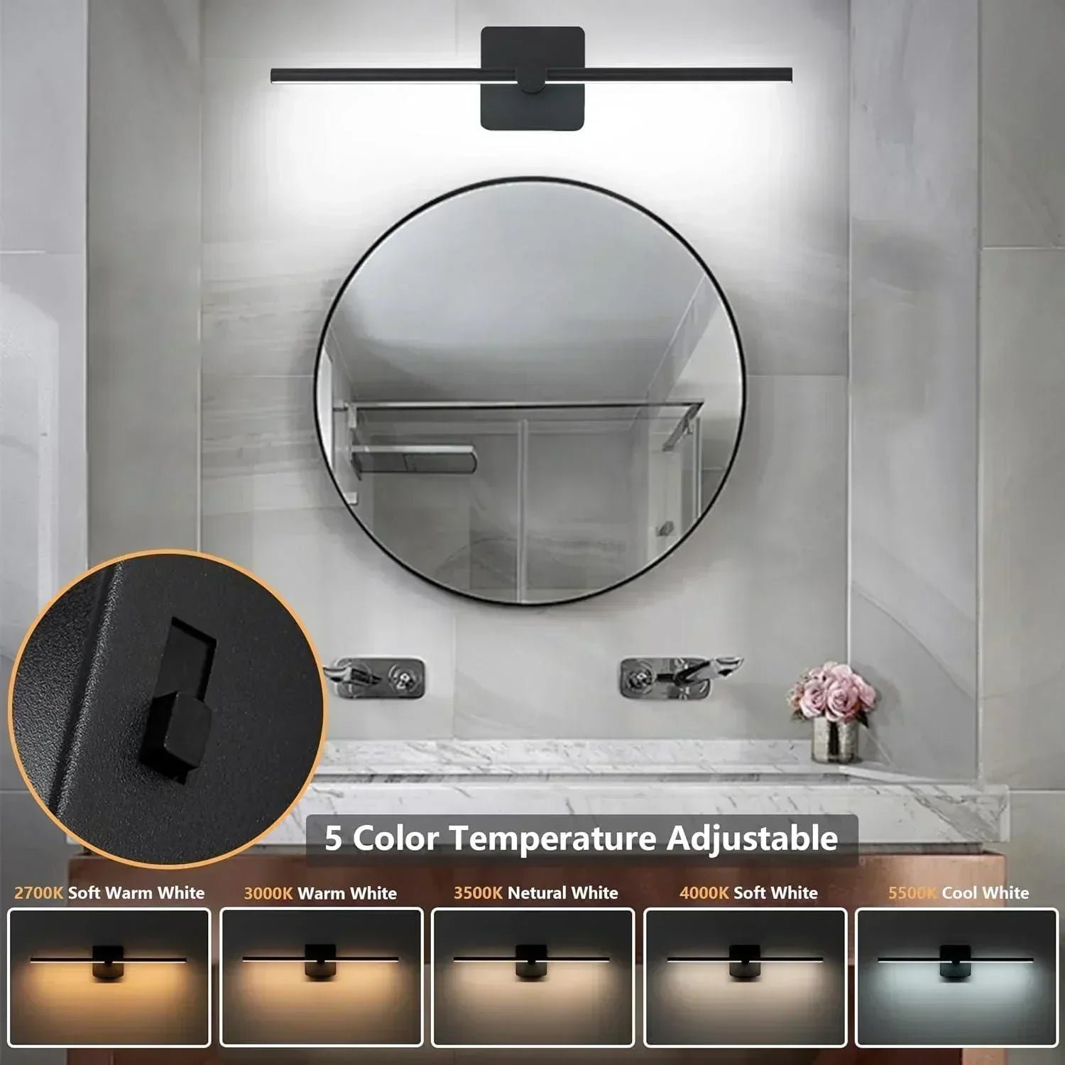 22.8" 5CCT Dimmable Black LED Bath Bar Non-Adjust - FTL Outdoor Wall Lighting LED Light Bulbs