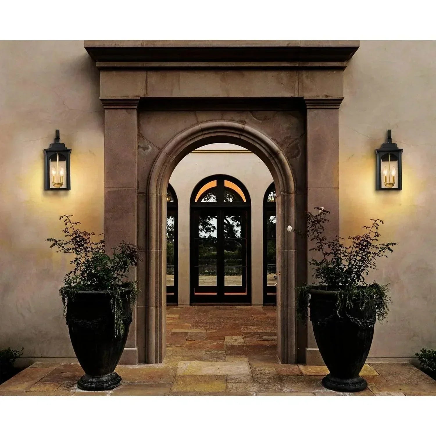 Black Outdoor Wall Lights with Gold Candelabra - FTL Outdoor Wall Lighting LED Light Bulbs