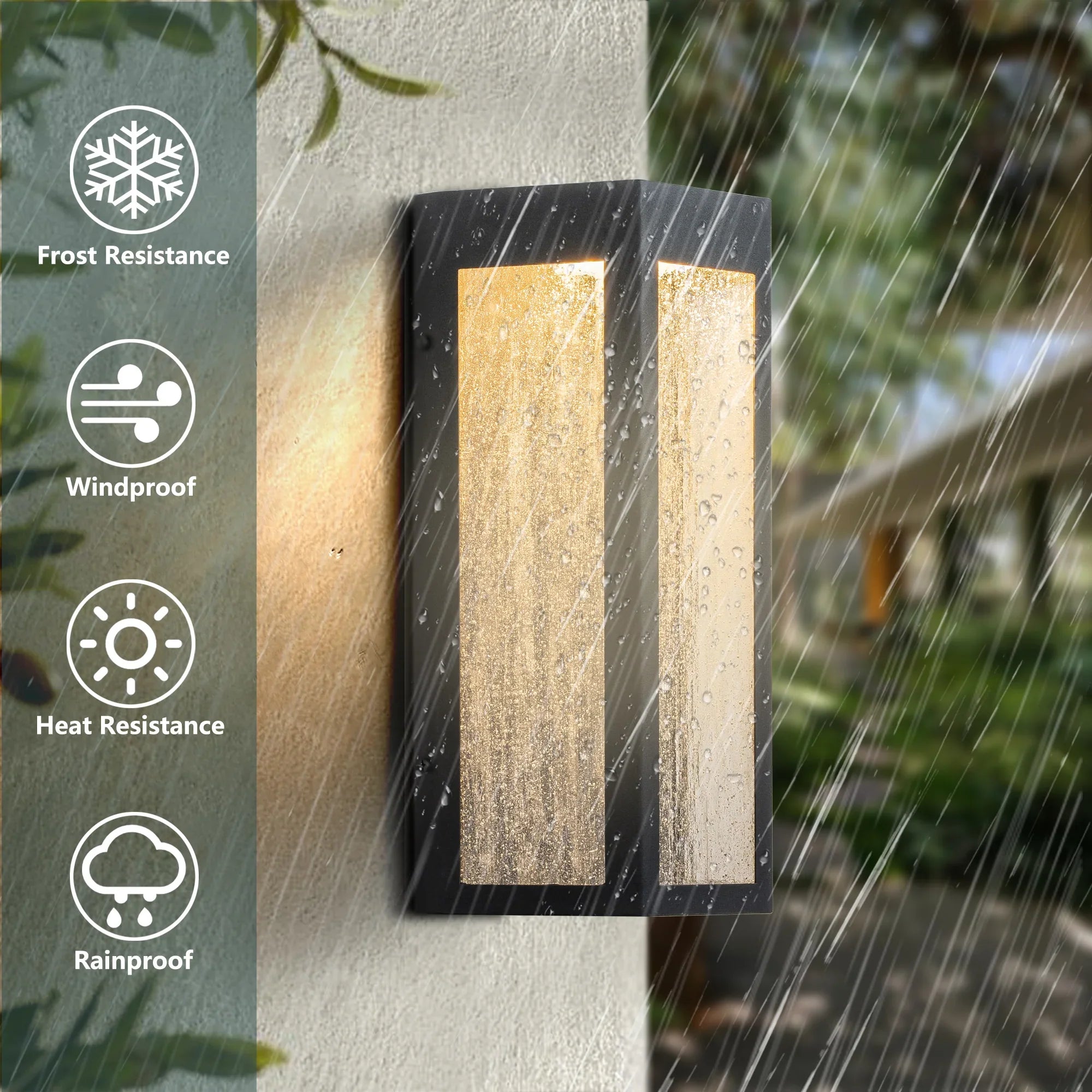 Black Outdoor Wall Lights with Seeded Glass - FTL Outdoor Wall Lighting LED Light Bulbs