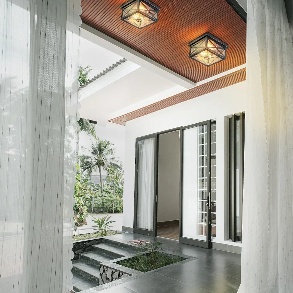 Square Motion Sensor Outdoor Ceiling Light with 2 Lights-039