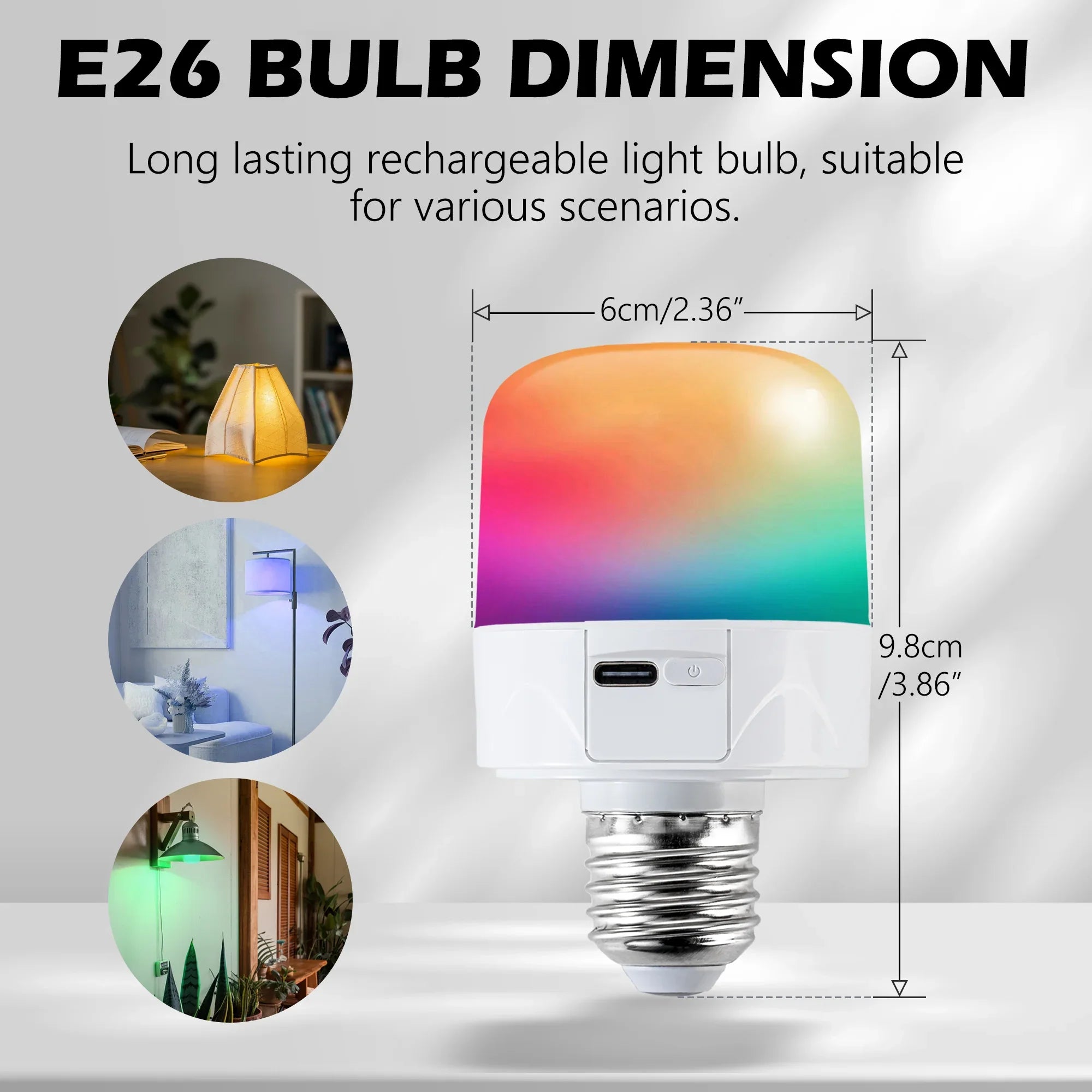 3.86" Rechargeable Color Changing Light Bulb 2-Pack