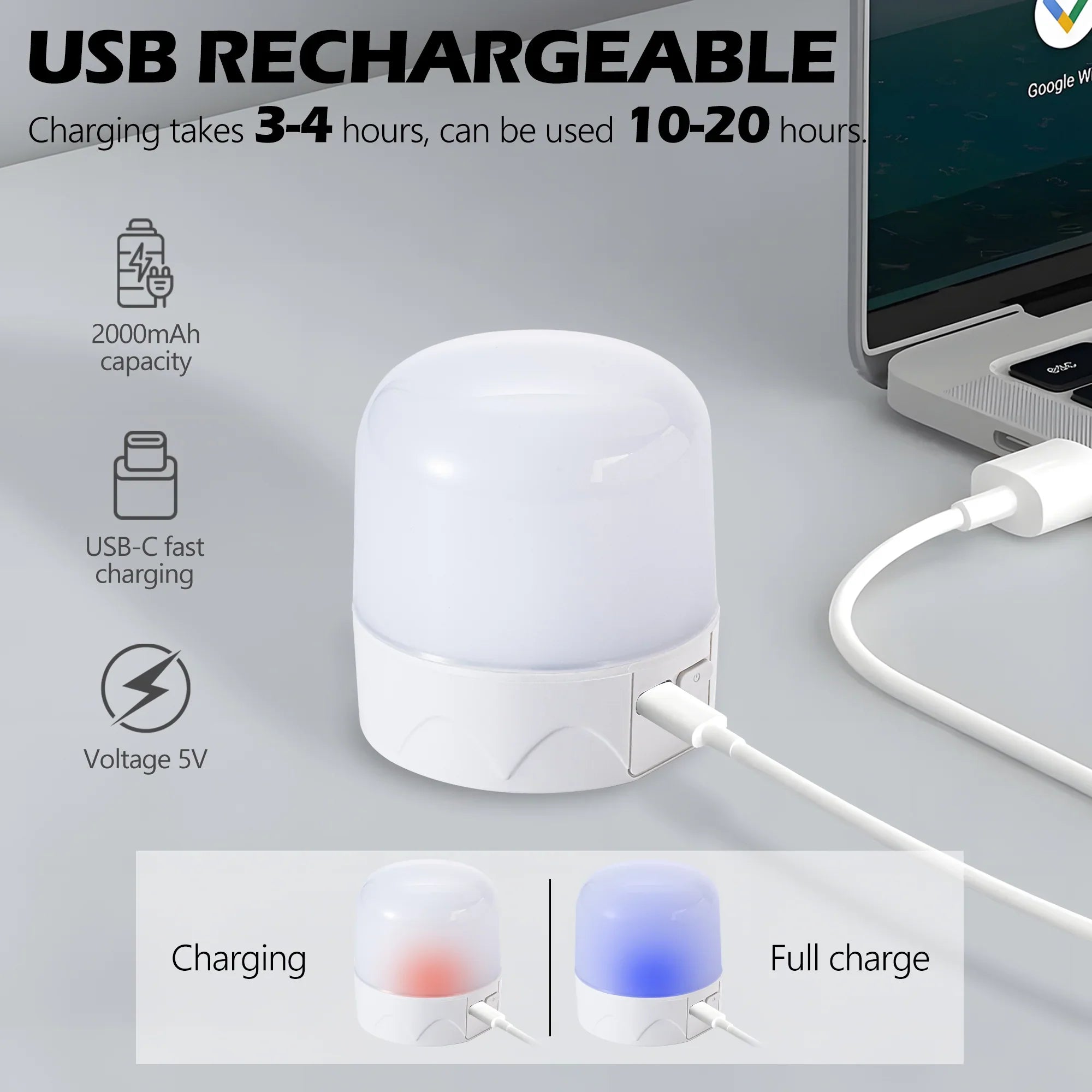 3.86" Rechargeable Color Changing Light Bulb 2-Pack