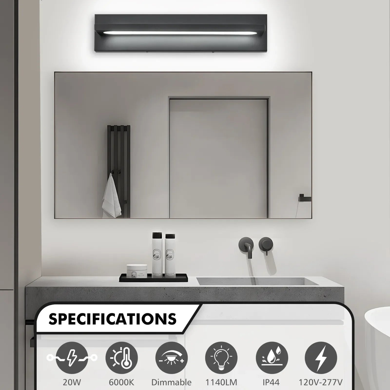 20.5" Dimmable Modern LED Vanity Light IP44 Waterproof