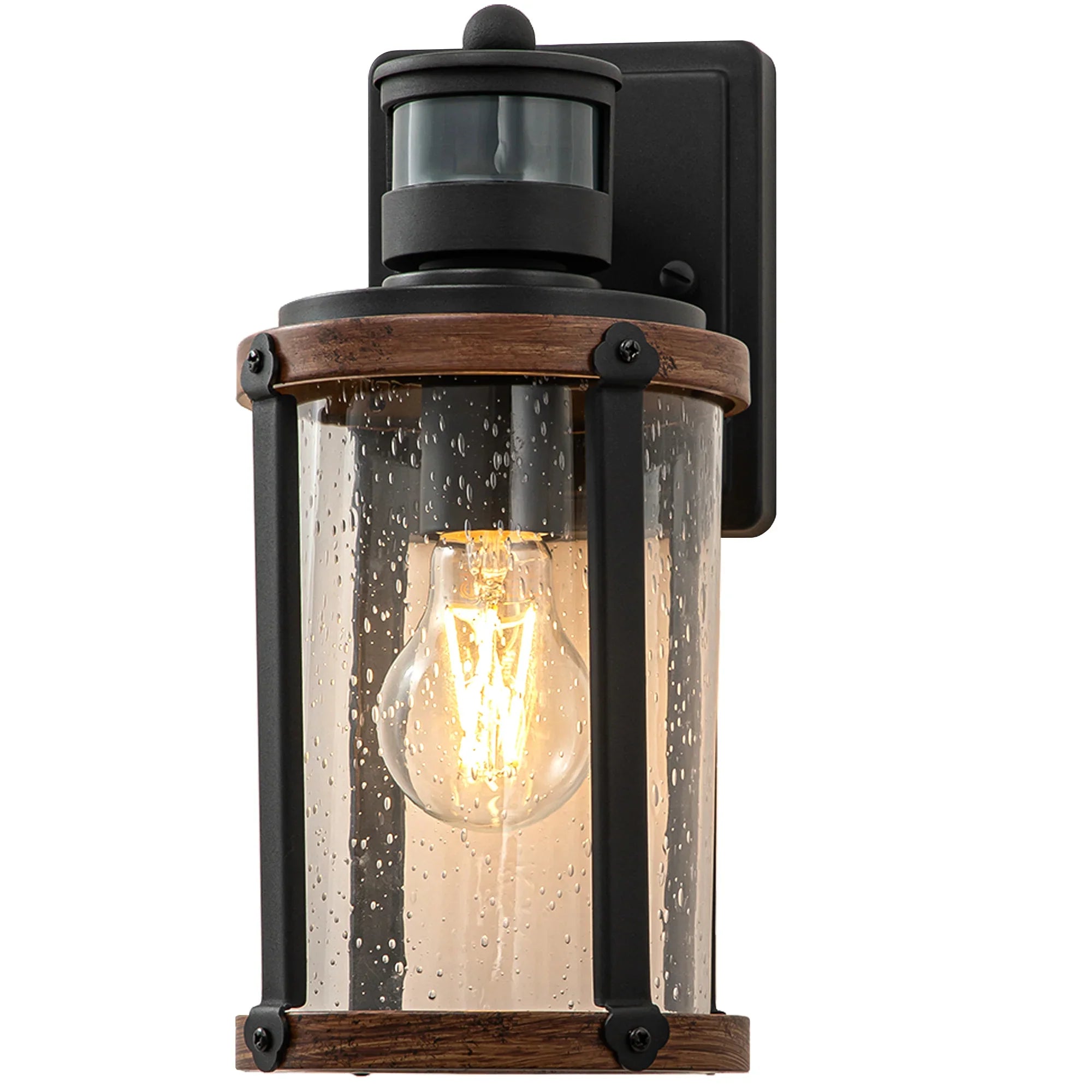 Motion Sensor Dusk to Dawn Glass Outdoor Wall Lights with GFCI Outlet