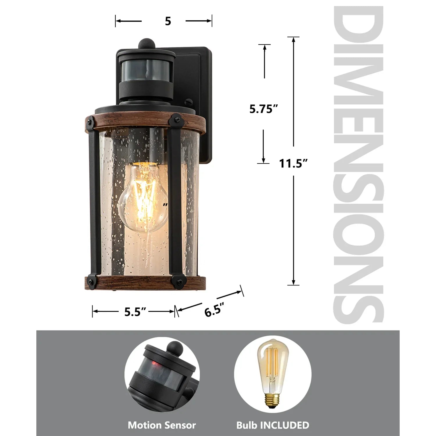 Motion Sensor Dusk to Dawn Glass Outdoor Wall Lights with GFCI Outlet
