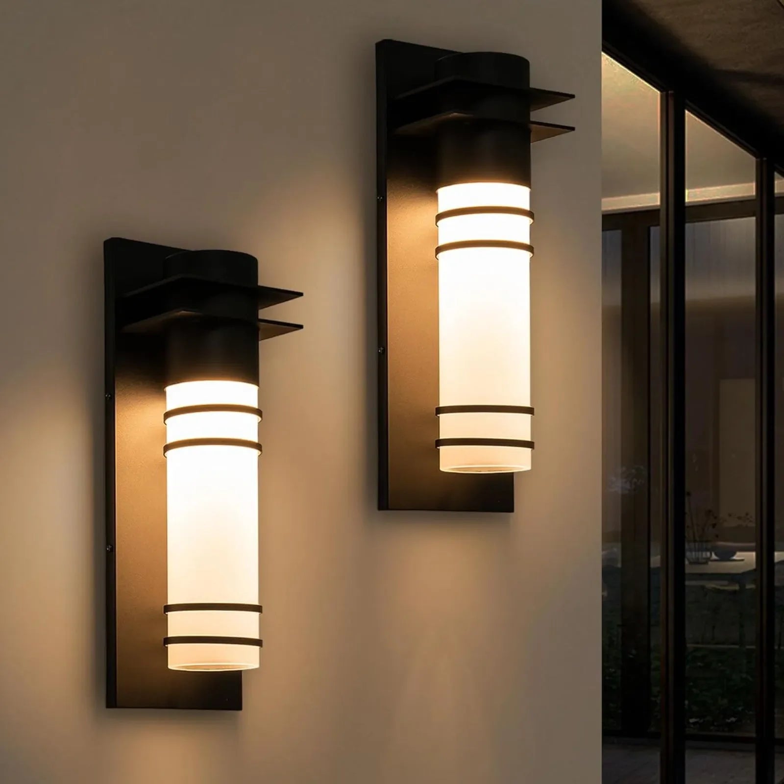 LED Black Outdoor Wall Lights with Frosted Glass Set of 2