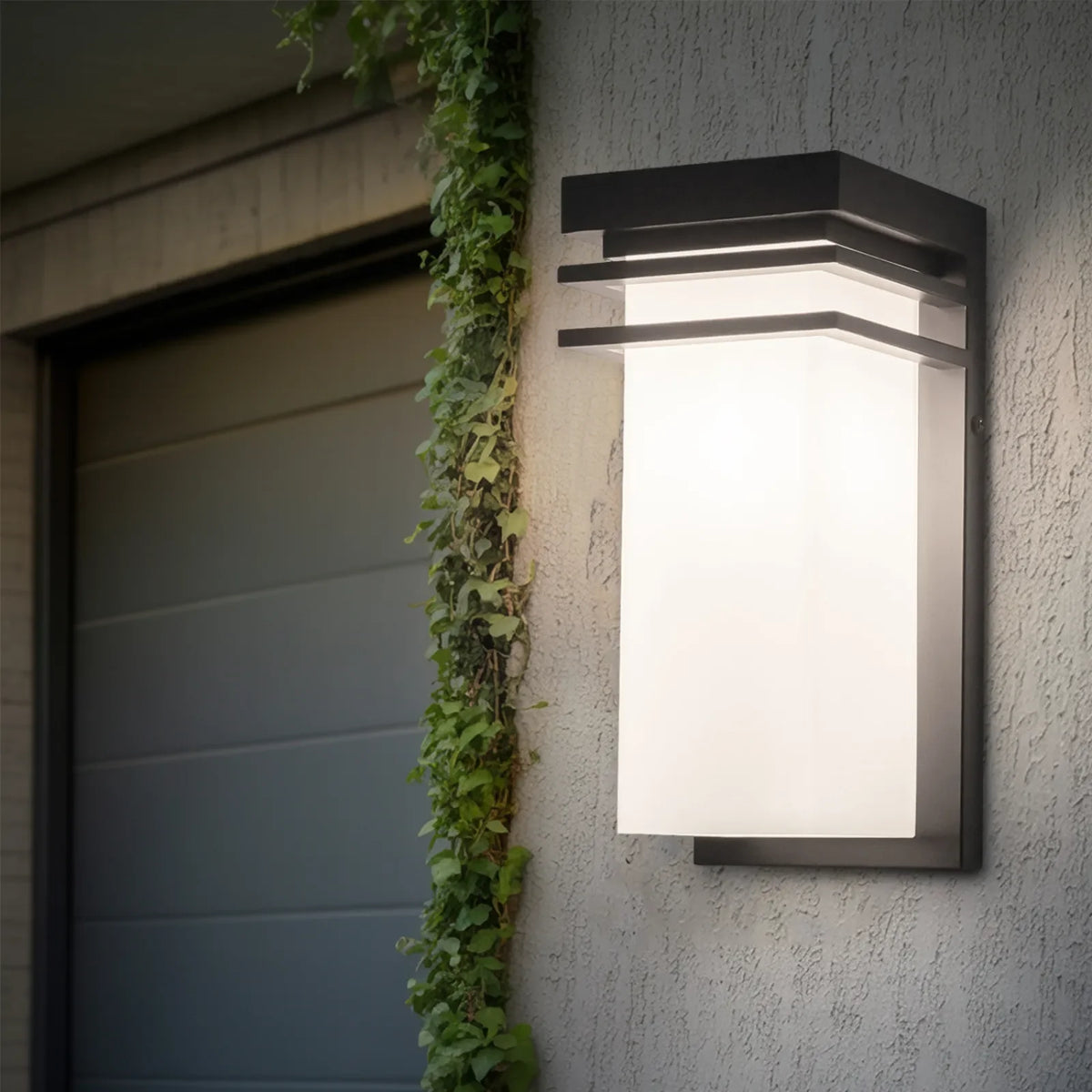12" Matte Black Outdoor Porch Lights with White Frosted Glass