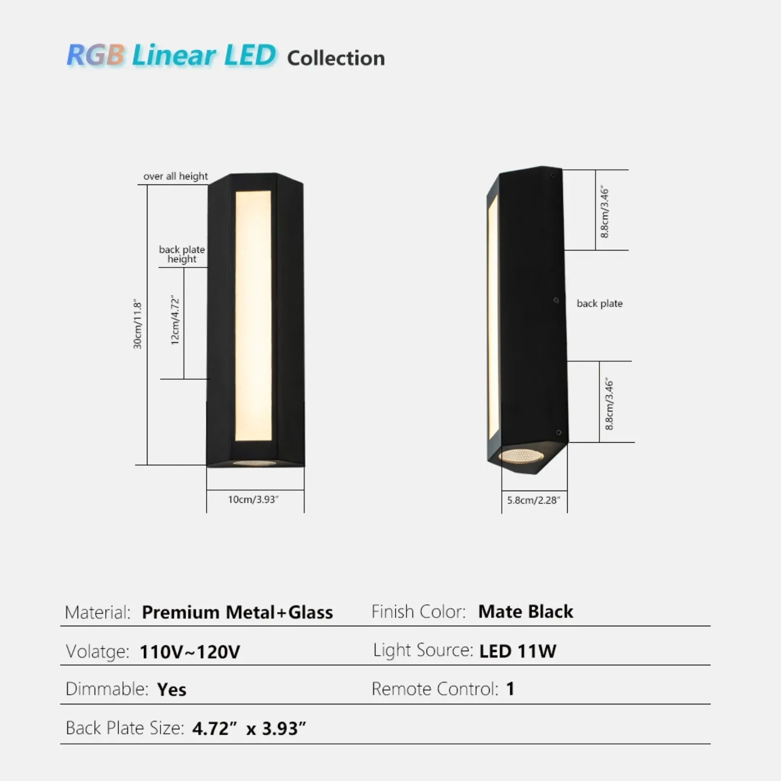 11.8” Modern RGB Outdoor Wall Lights Set of 2