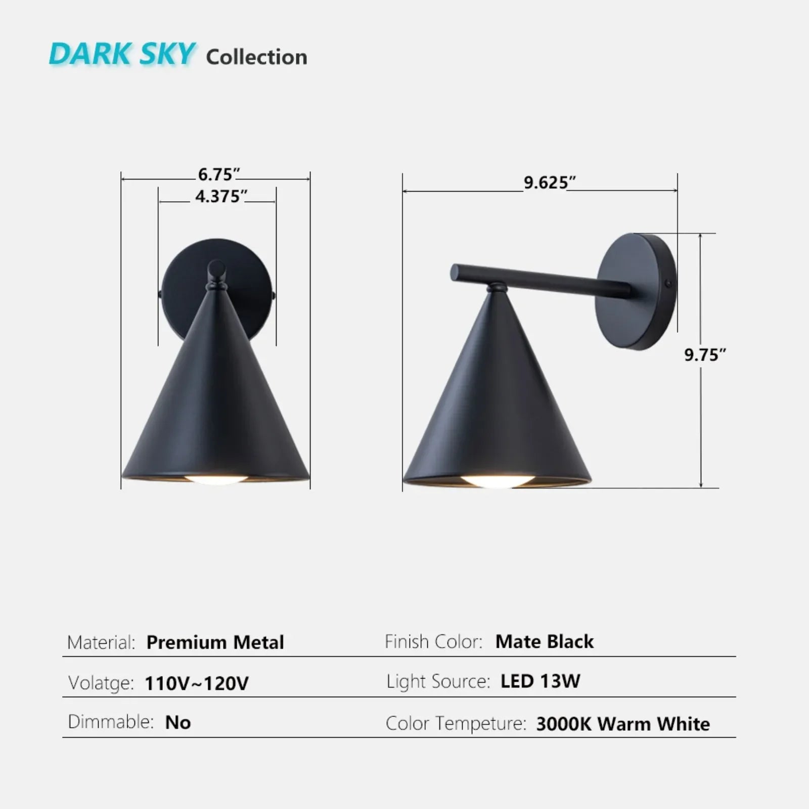 9.6" Outdoor Wall Lights 3000K LED Porch Wall Sconce Set of 2