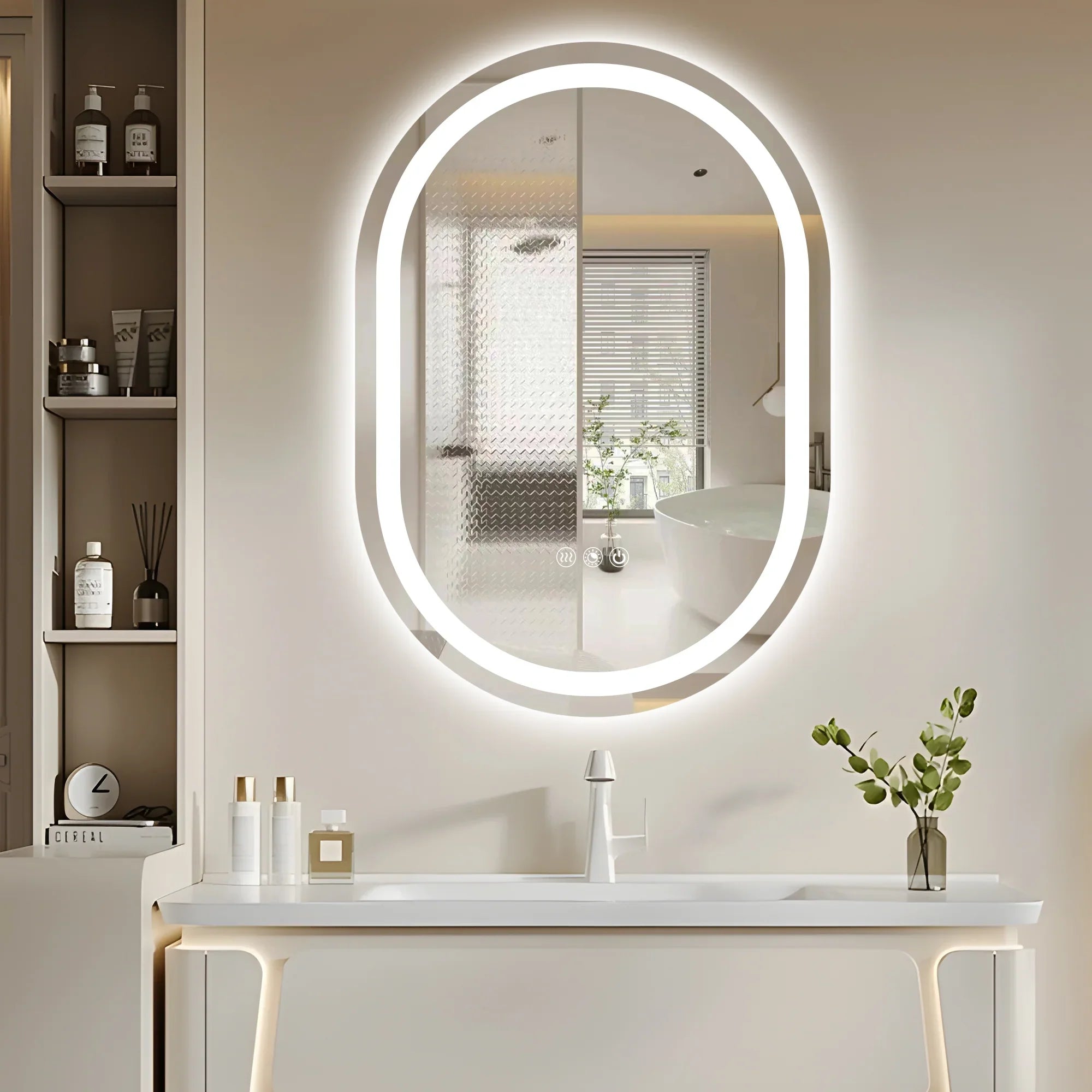 Double Arch LED Bathroom Mirror, 3000K-6000K Dimmable and Many Sizes